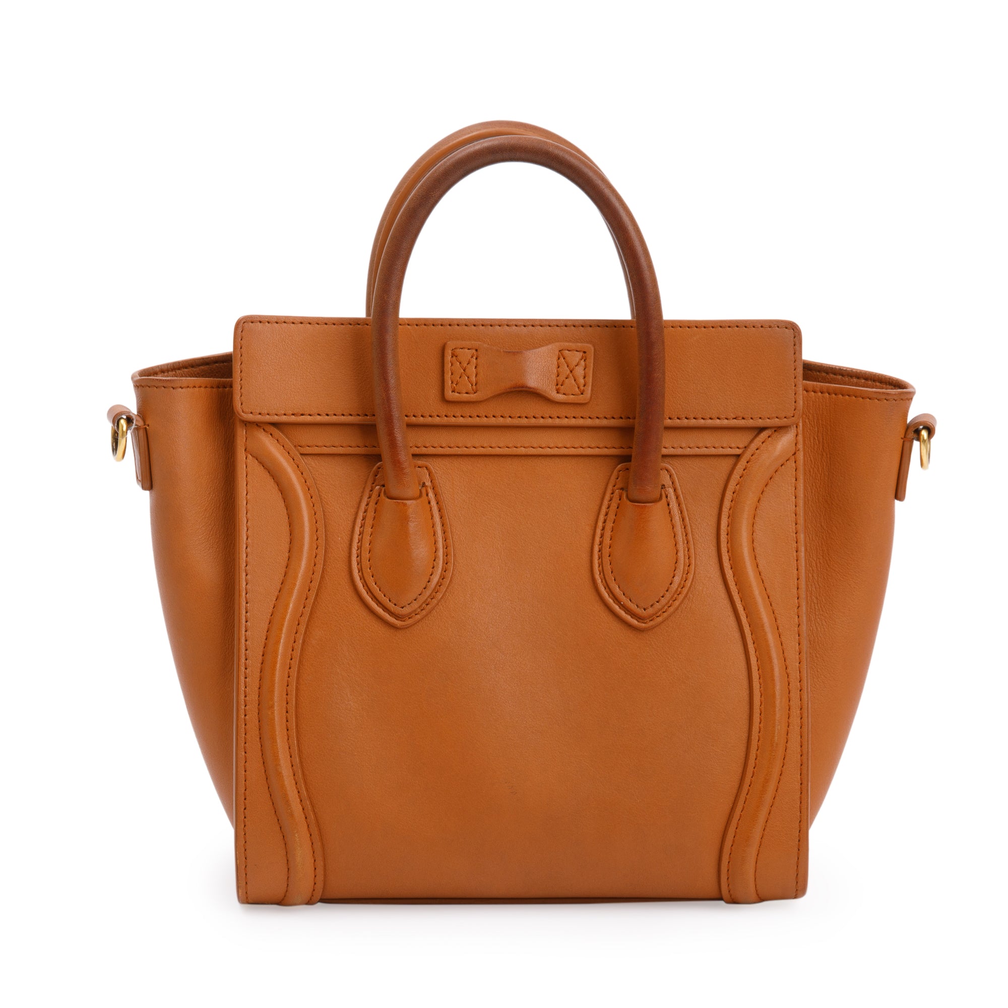 Celine Terracotta Smooth Calfskin Leather Nano Luggage Tote w/ Strap