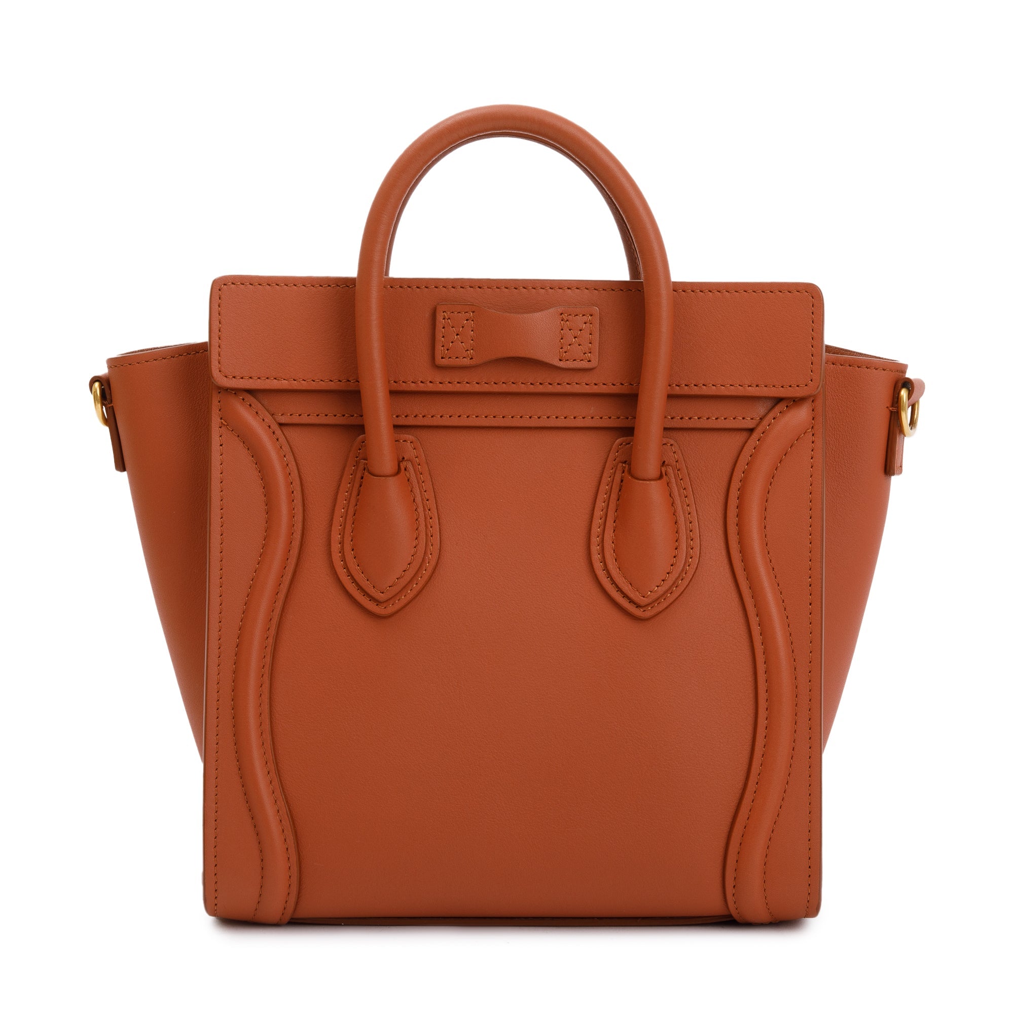Celine Terracotta Smooth Calfskin Leather Nano Luggage Tote w/ Strap