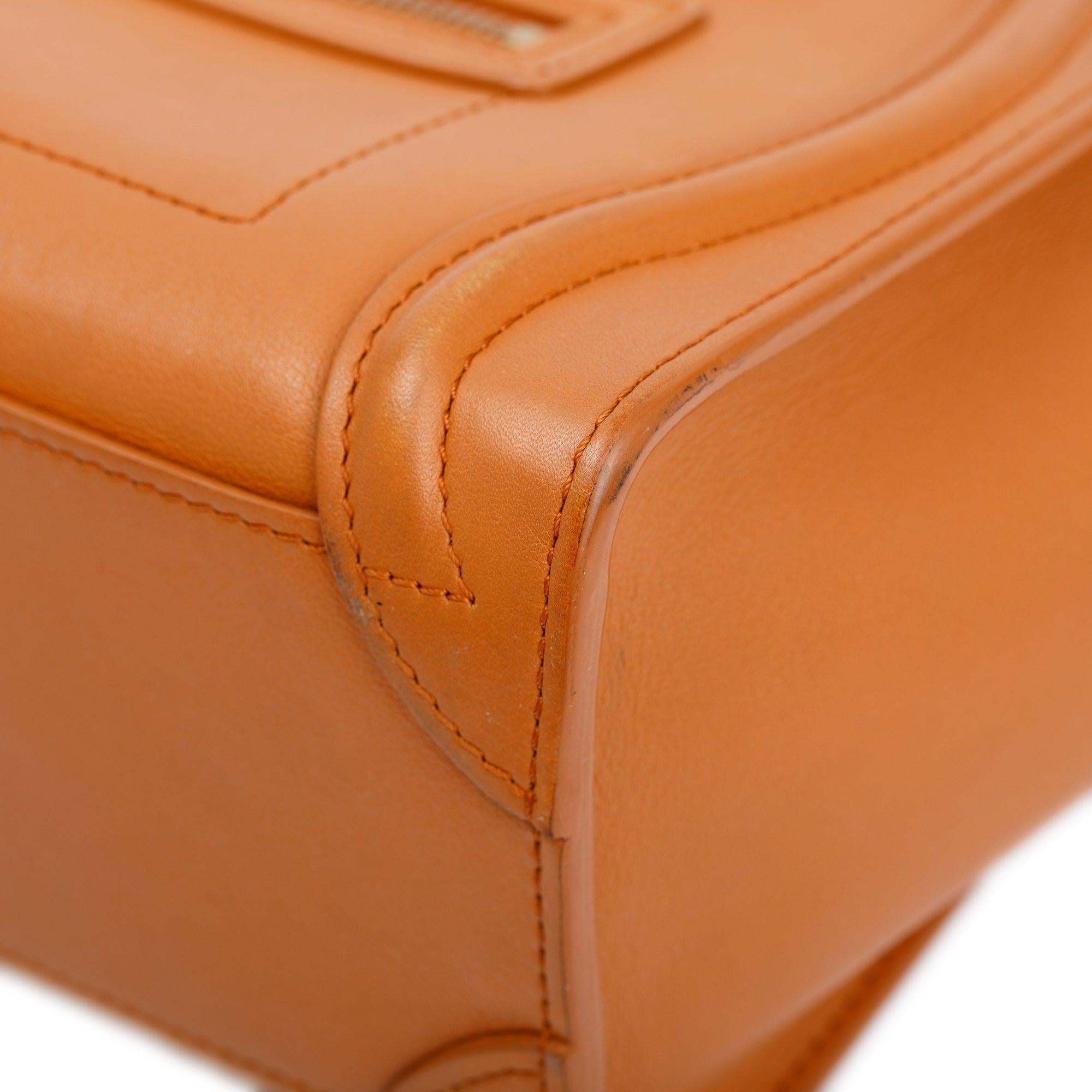 Celine Terracotta Smooth Calfskin Leather Nano Luggage Tote w/ Strap