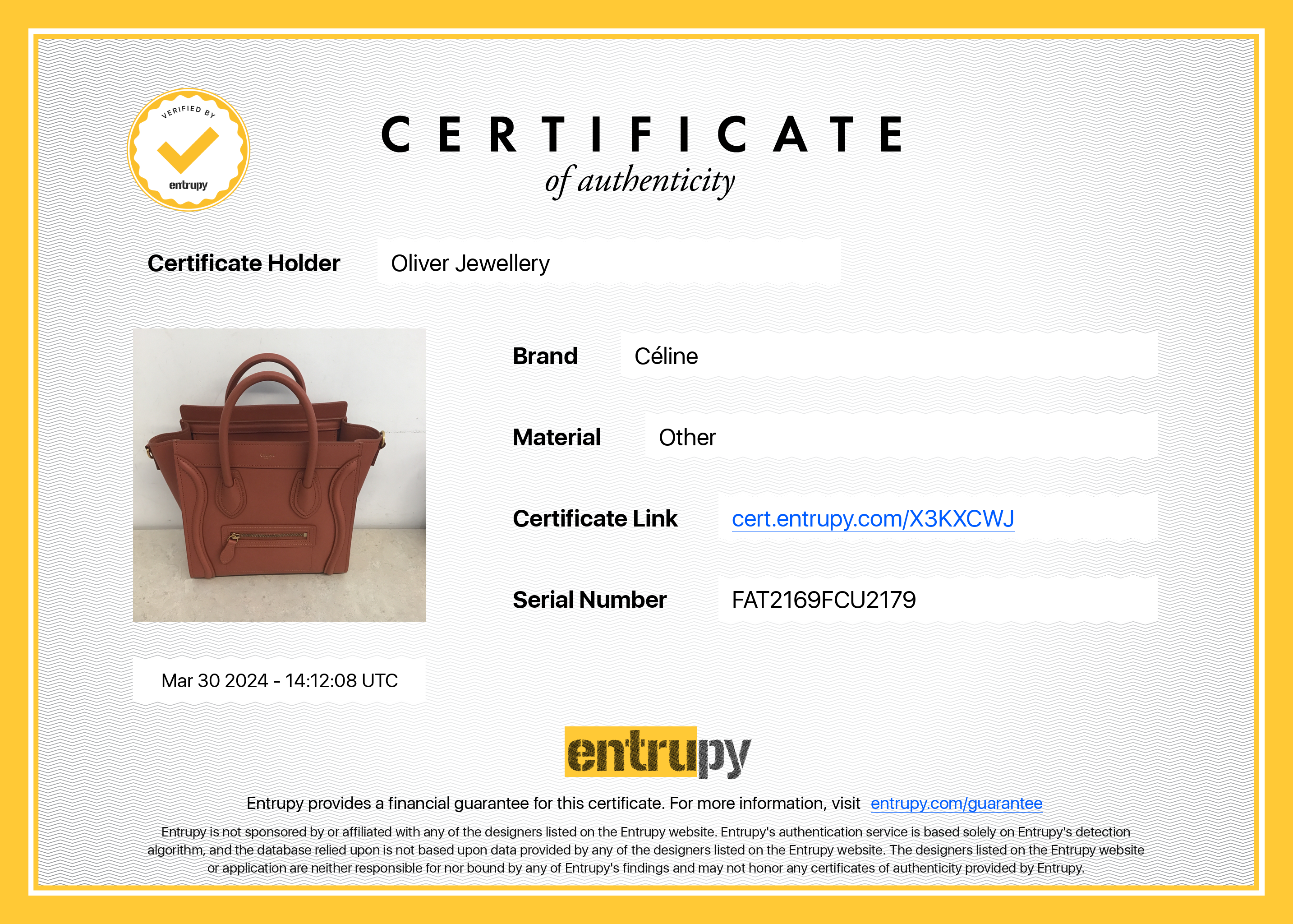 Celine Terracotta Smooth Calfskin Leather Nano Luggage Tote w/ Strap