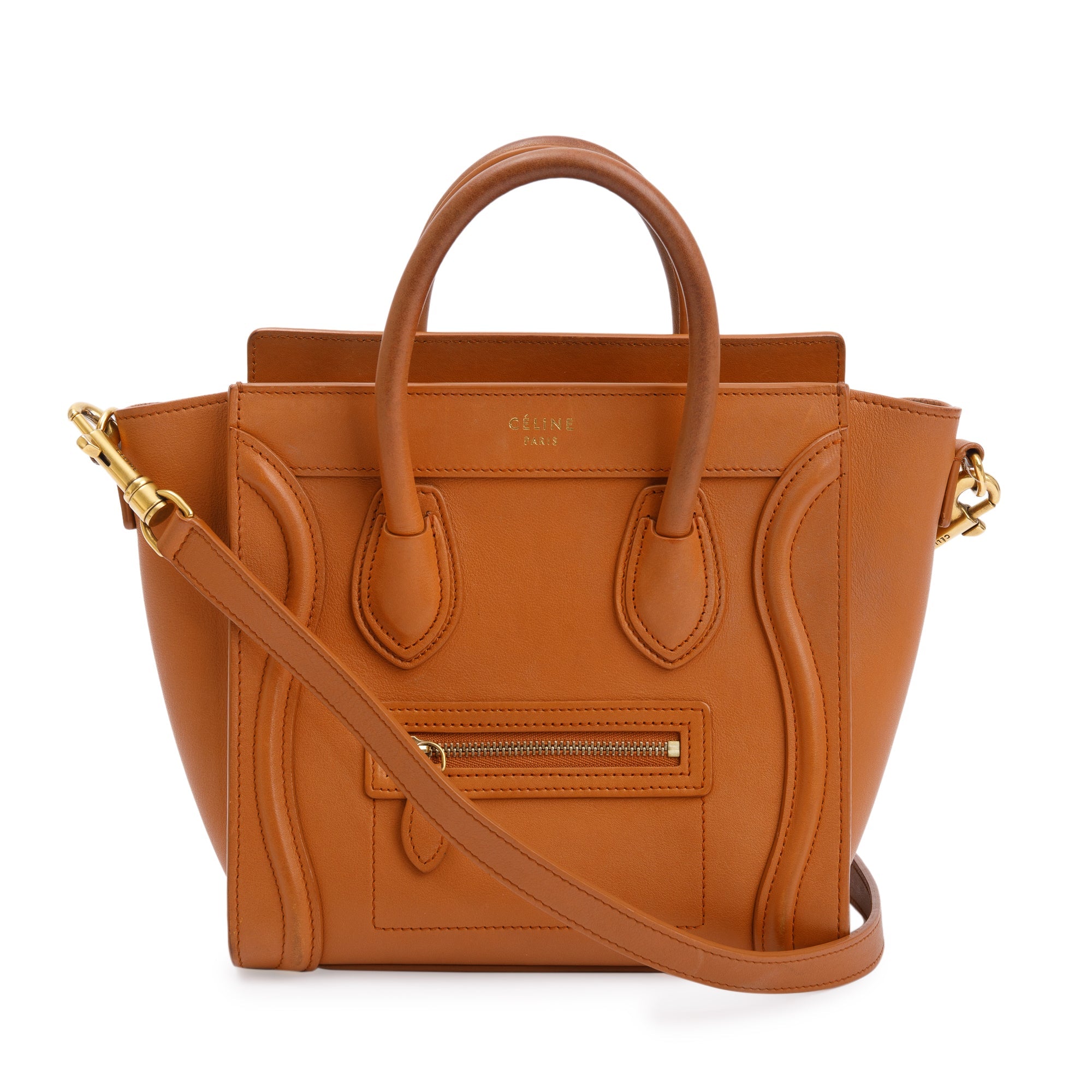 Celine Terracotta Smooth Calfskin Leather Nano Luggage Tote w/ Strap