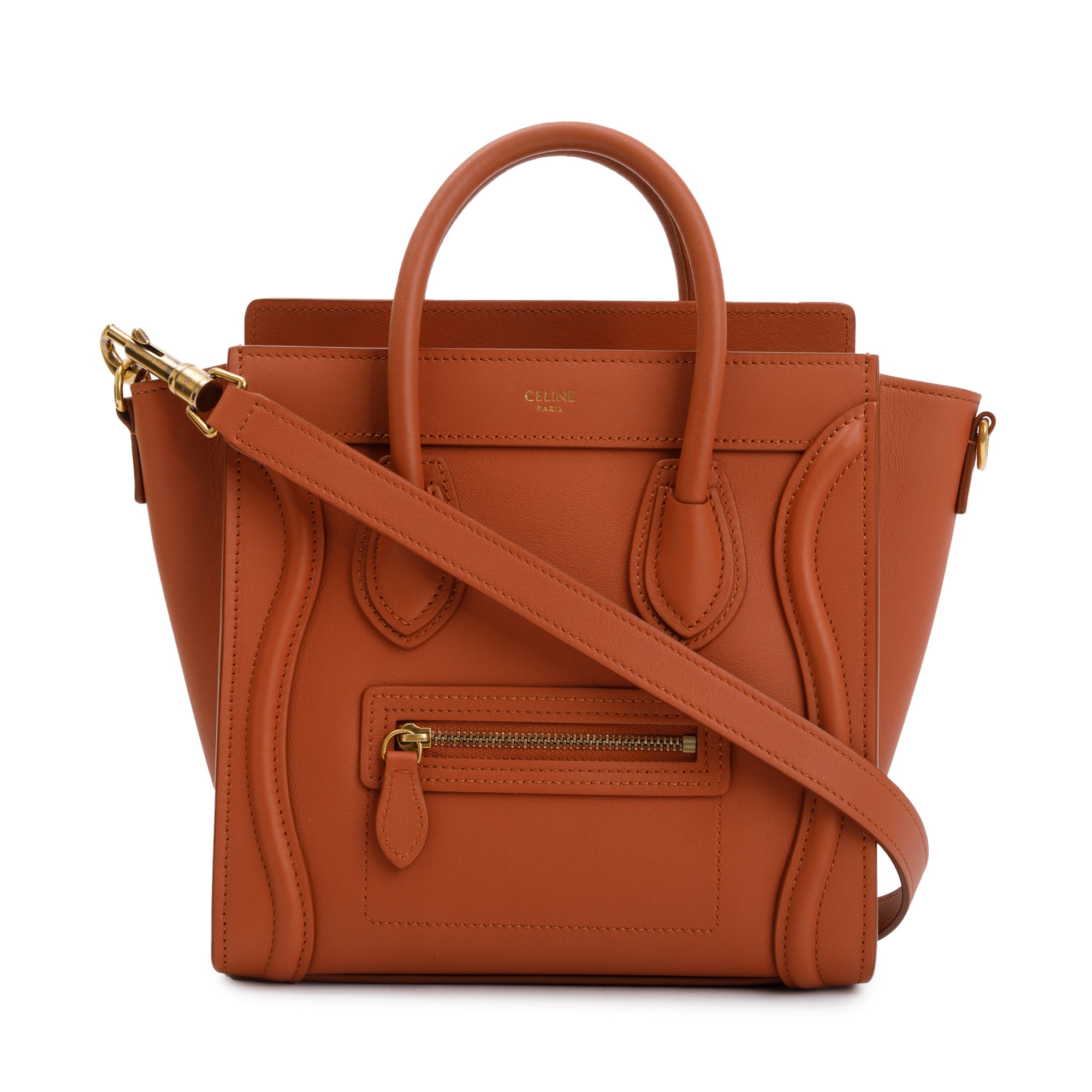 Celine Terracotta Smooth Calfskin Leather Nano Luggage Tote w/ Strap