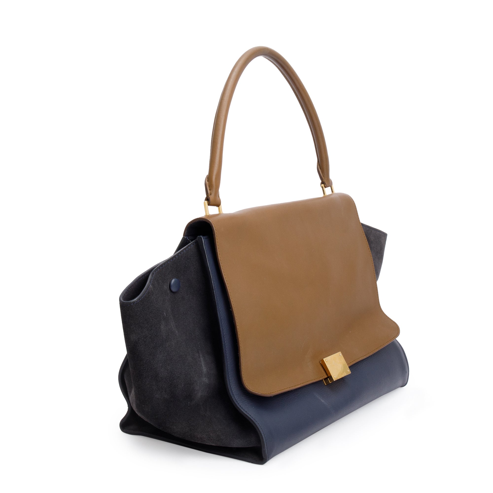 Celine Tricolor Calfskin Leather Suede Large Trapeze Bag