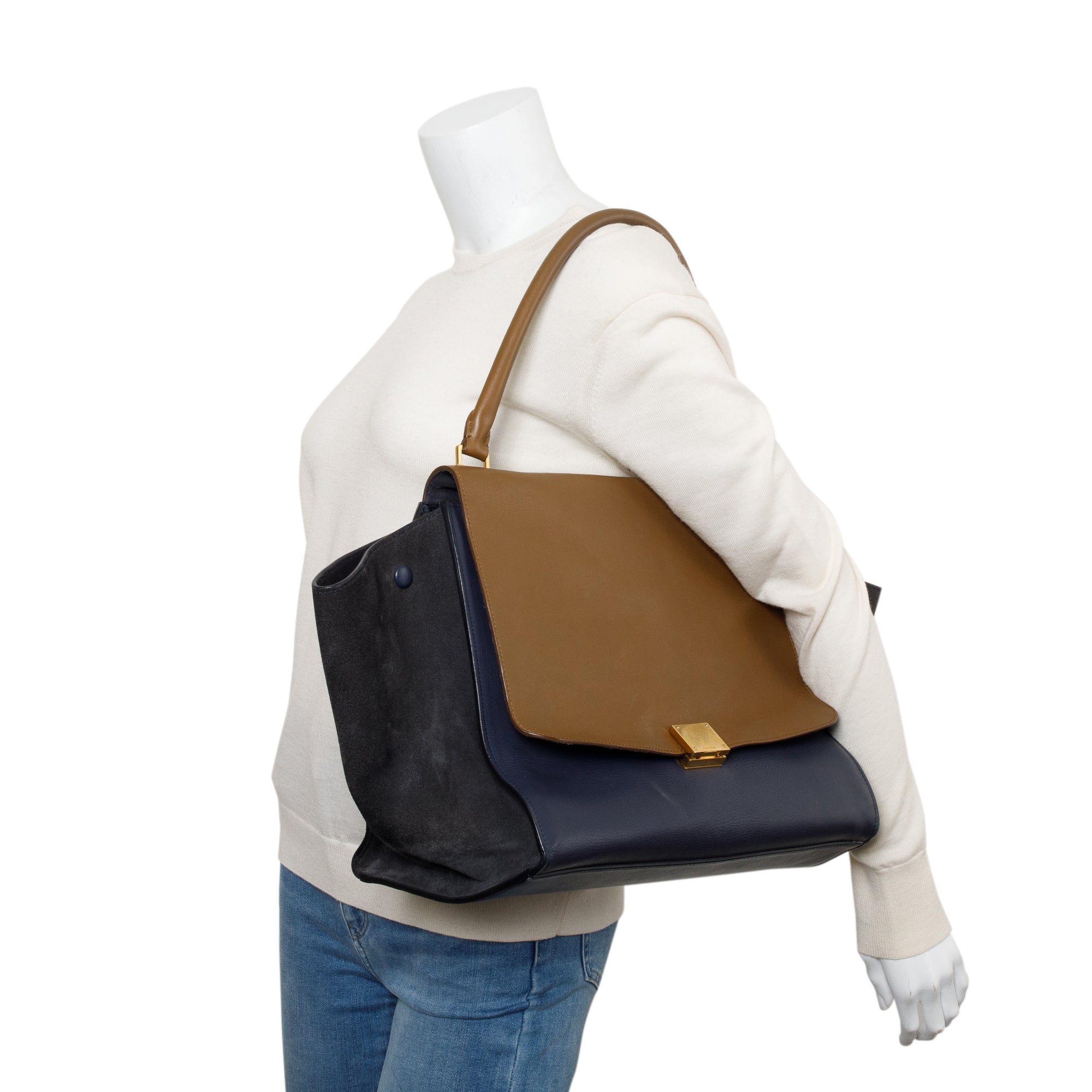 Celine Tricolor Calfskin Leather Suede Large Trapeze Bag