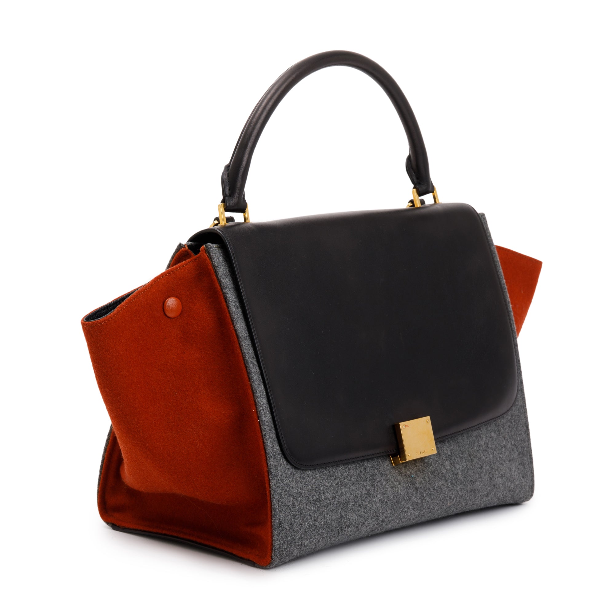 Celine Tricolor Calfskin Leather and Felt Medium Trapeze Bag w/ Strap