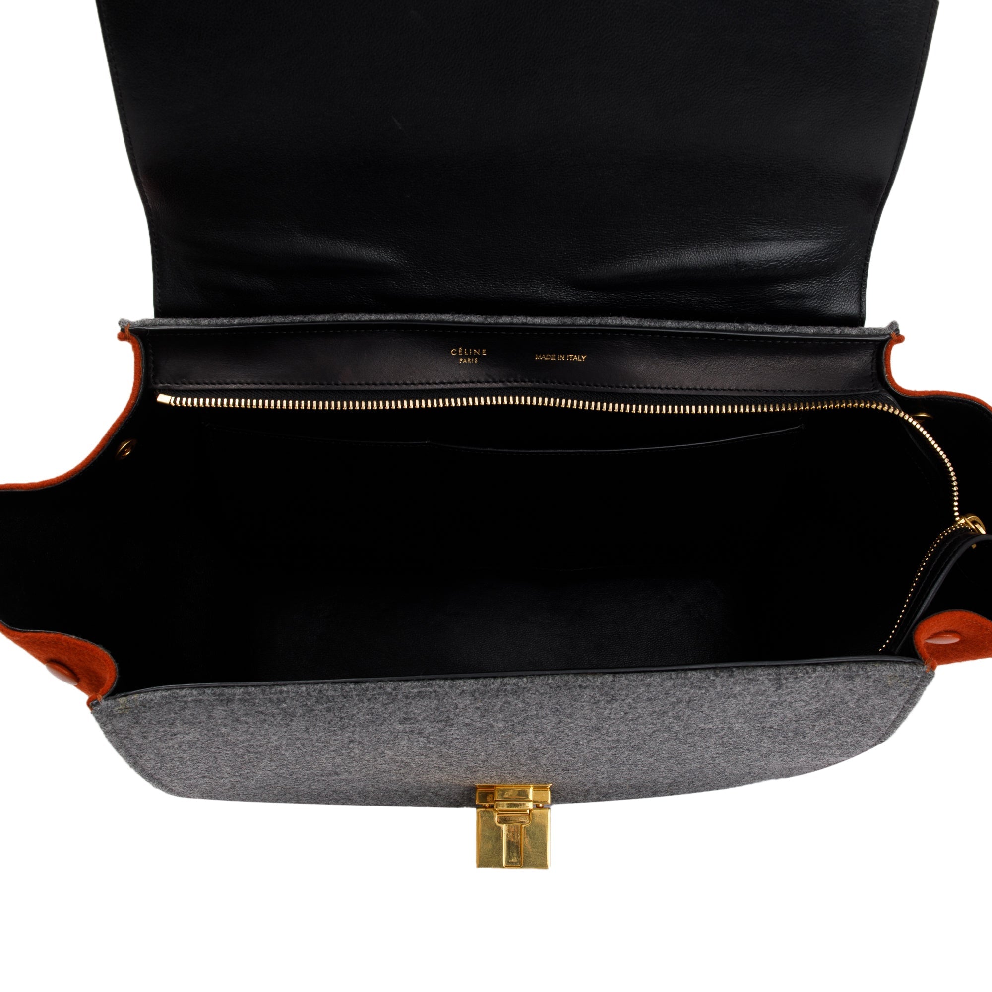 Celine Tricolor Calfskin Leather and Felt Medium Trapeze Bag w/ Strap