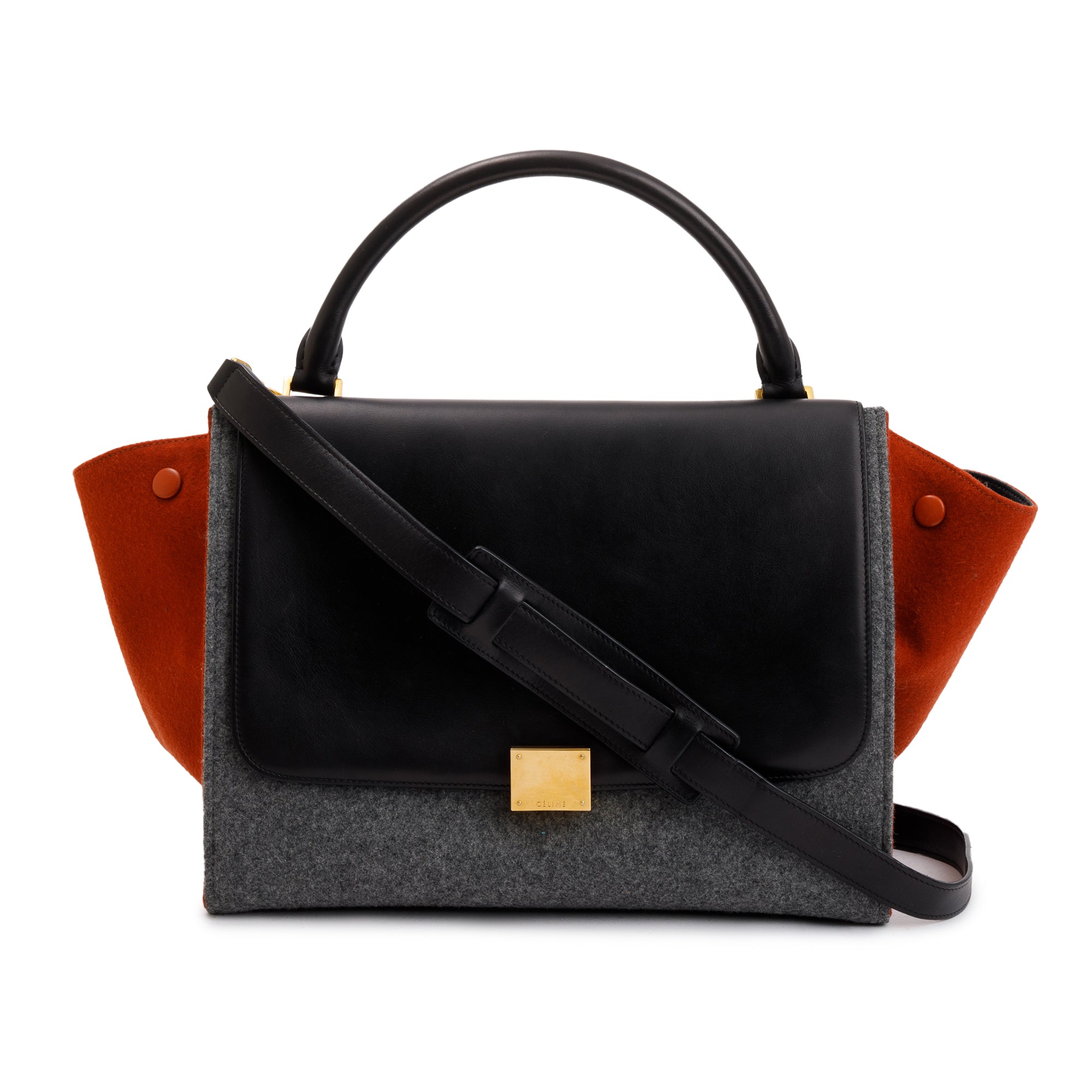 Celine Tricolor Calfskin Leather and Felt Medium Trapeze Bag w/ Strap