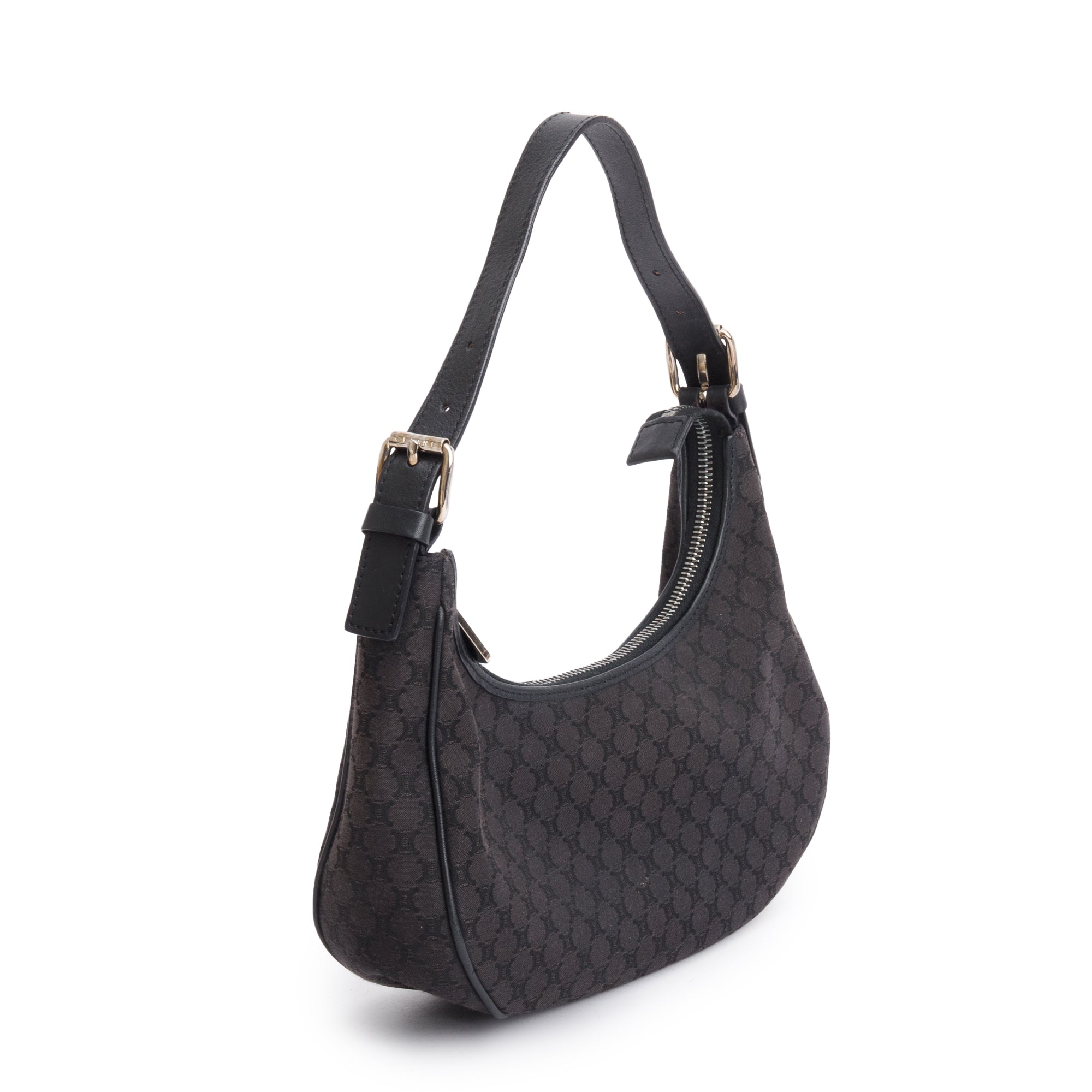 Celine Vintage Black Triomphe Canvas Ava Shoulder Bag