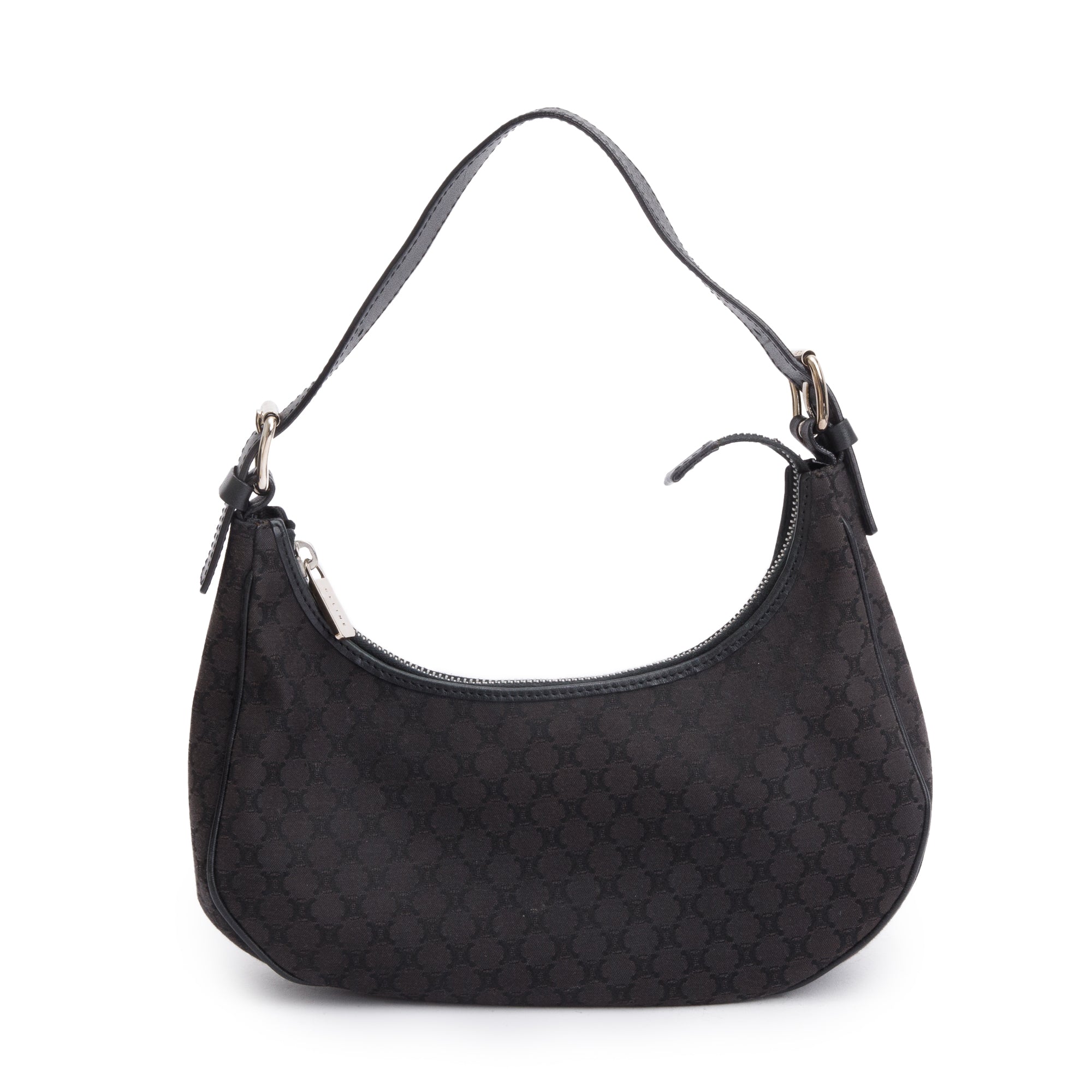 Celine Vintage Black Triomphe Canvas Ava Shoulder Bag