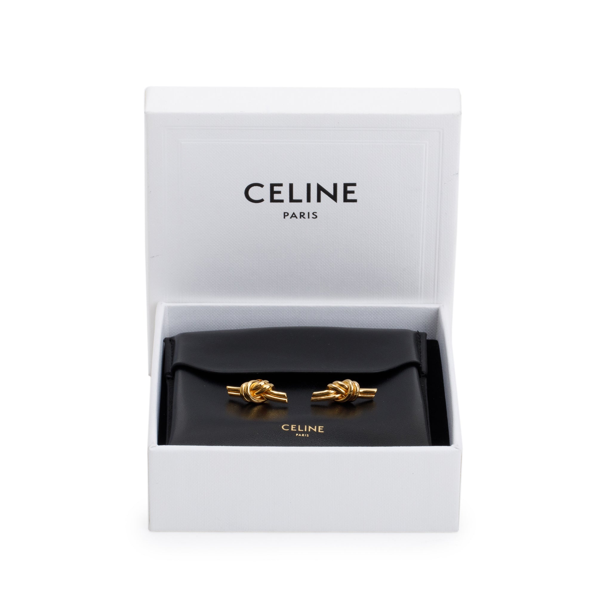 Celine Vintage Gold Plated Knot Earrings w/ Box
