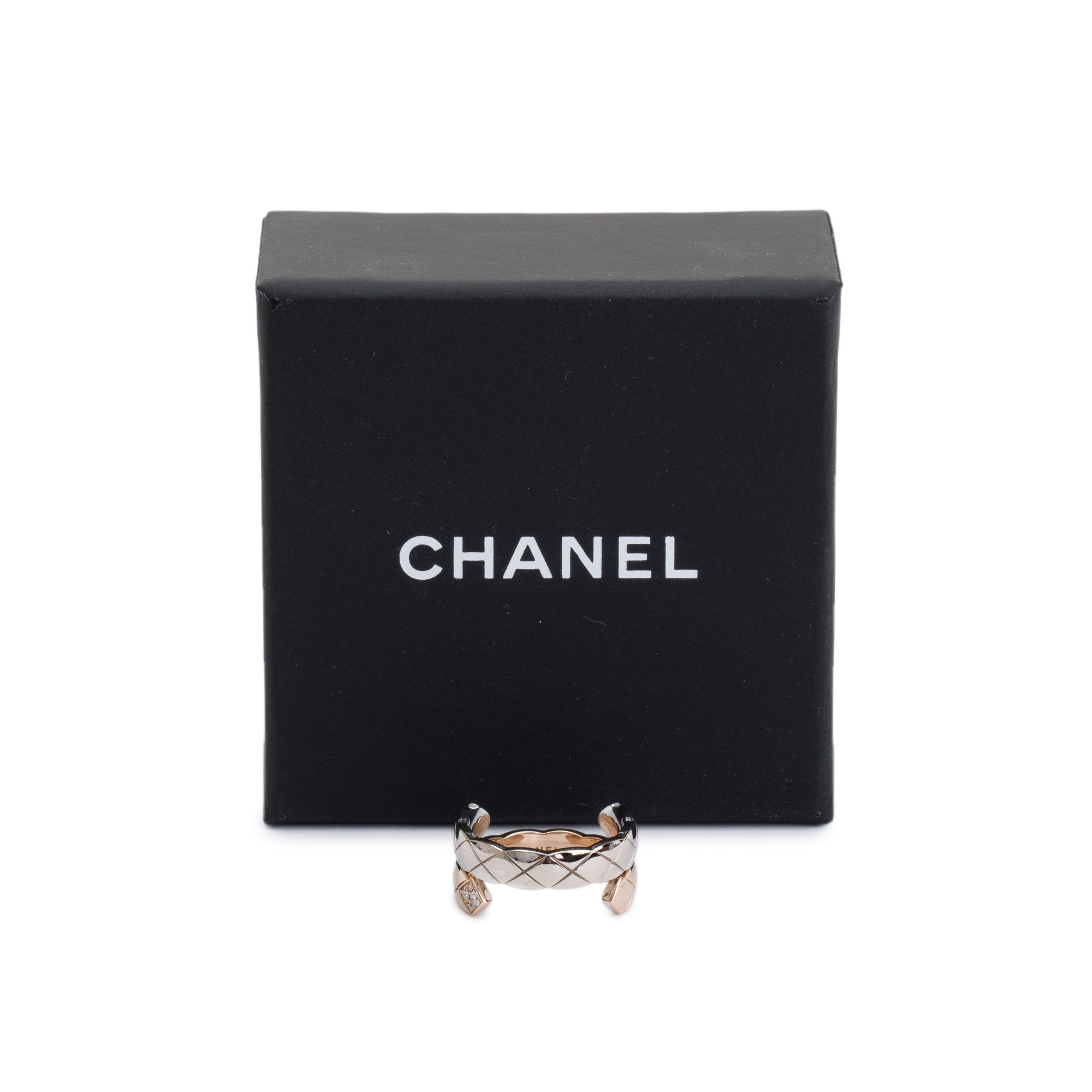 Chanel 18k White & Beige Gold Diamond Coco Crush Toi Et Moii Ring, Size 55 7.25 w/ Box