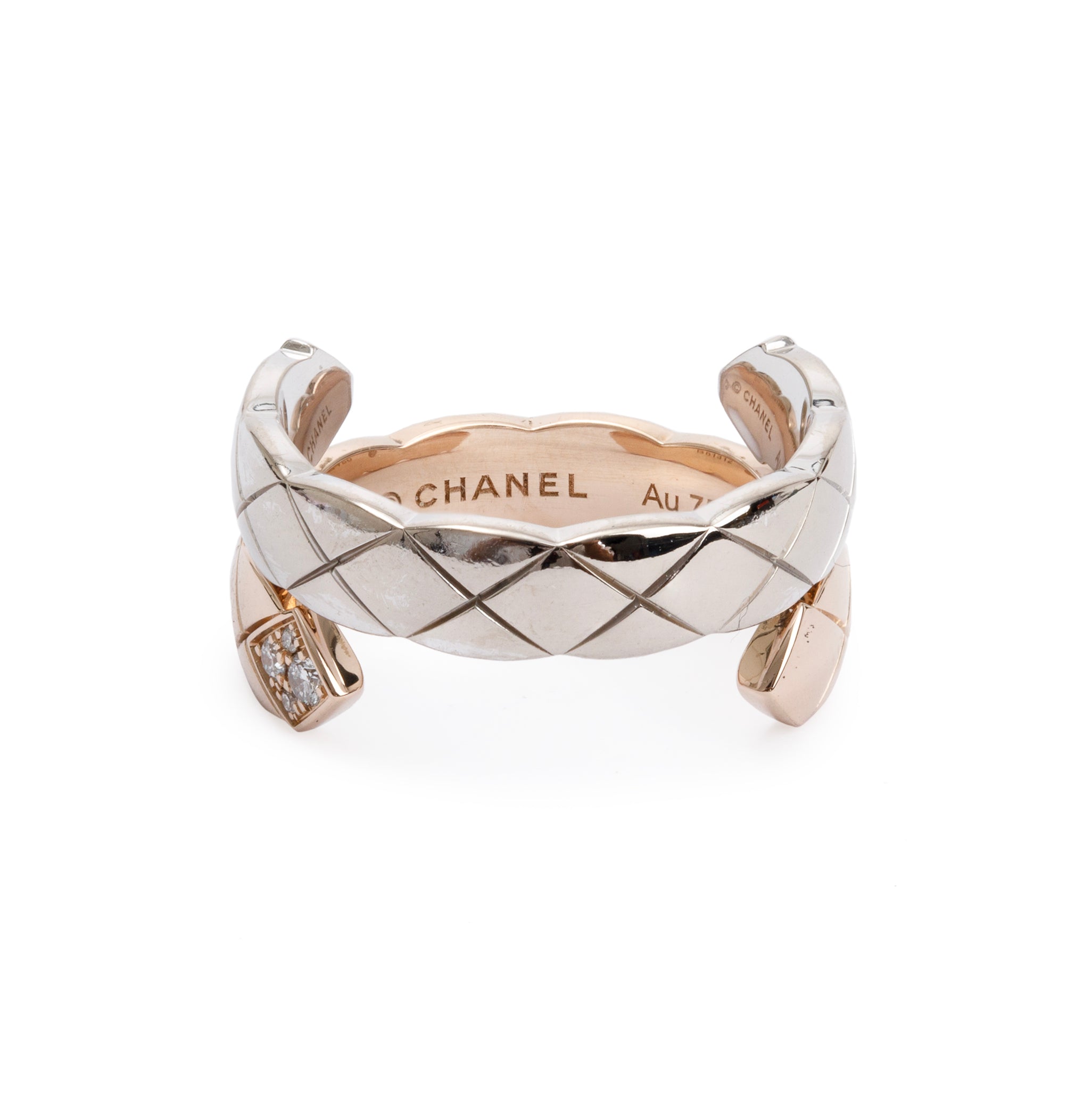 Chanel 18k White & Beige Gold Diamond Coco Crush Toi Et Moii Ring, Size 55 7.25 w/ Box