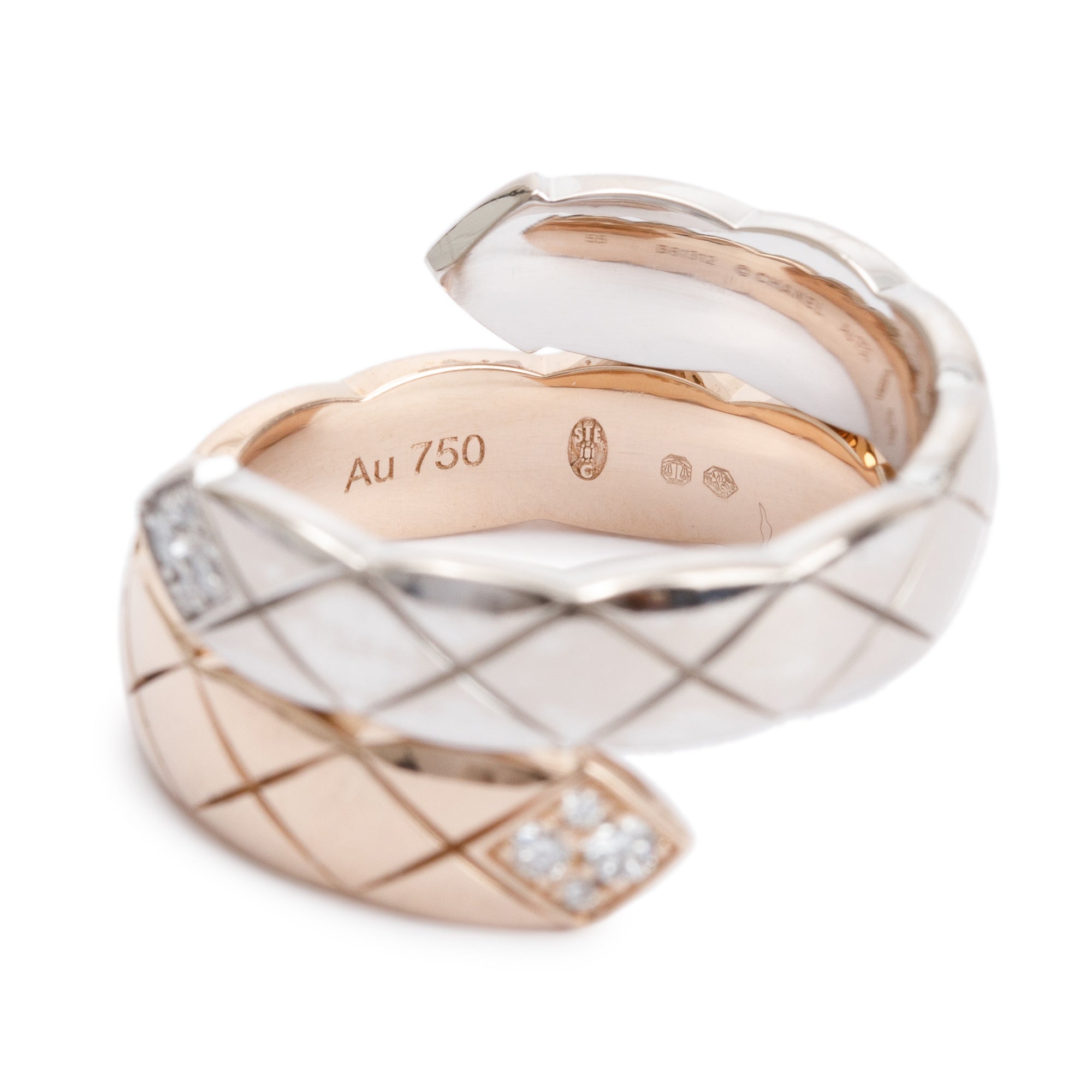 Chanel 18k White & Beige Gold Diamond Coco Crush Toi Et Moii Ring, Size 55 7.25 w/ Box