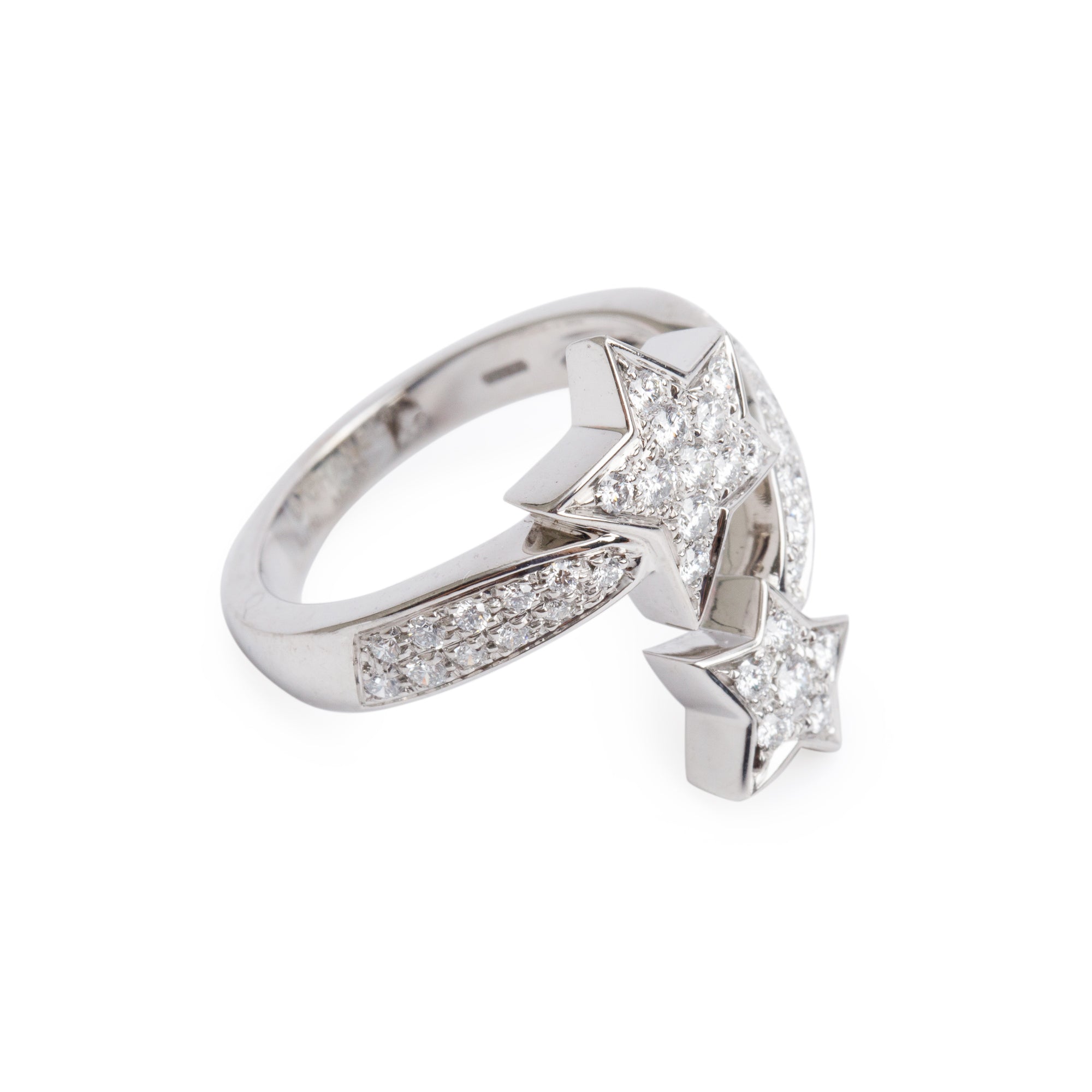 Chanel 18k White Gold Diamond Comète Géode Ring, Size 56 7.5