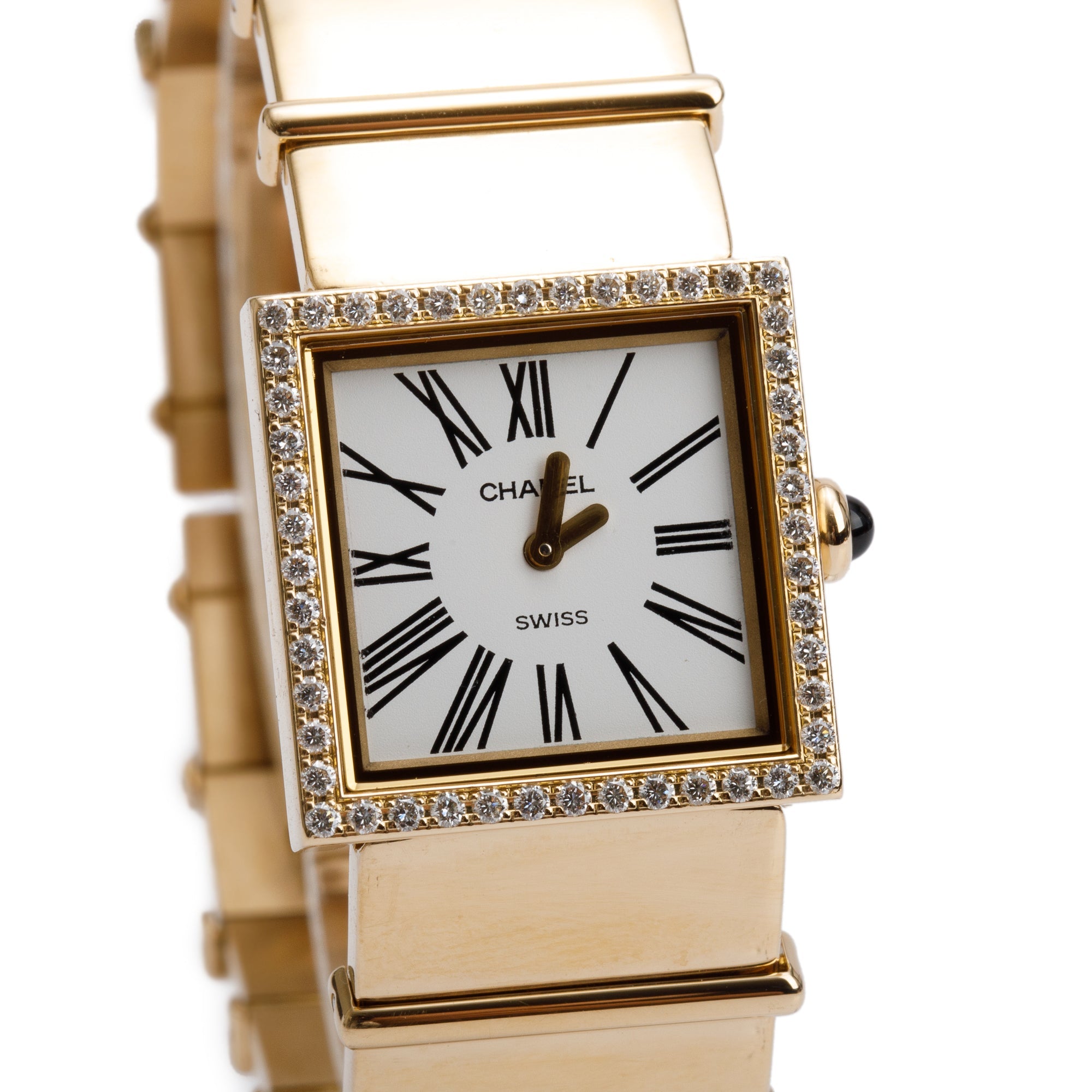 Chanel 18k Yellow Gold Diamond Bezel Mademoiselle Watch