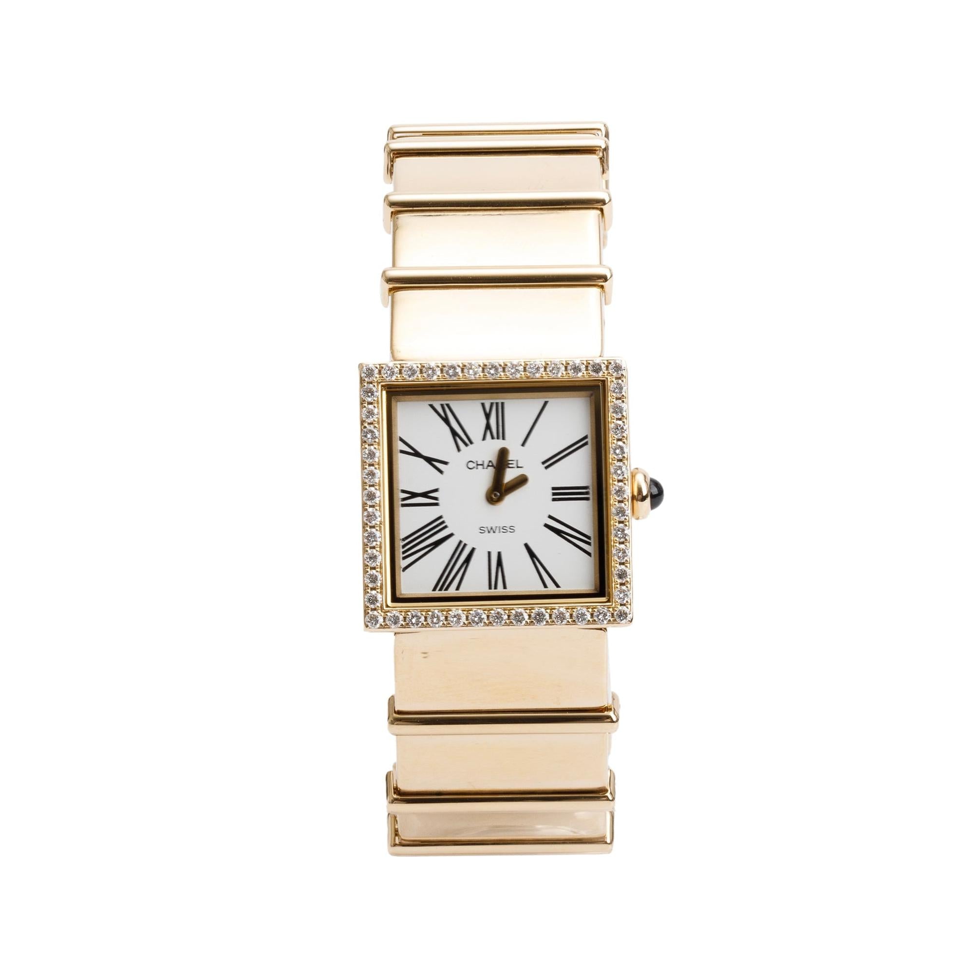 Chanel 18k Yellow Gold Diamond Bezel Mademoiselle Watch