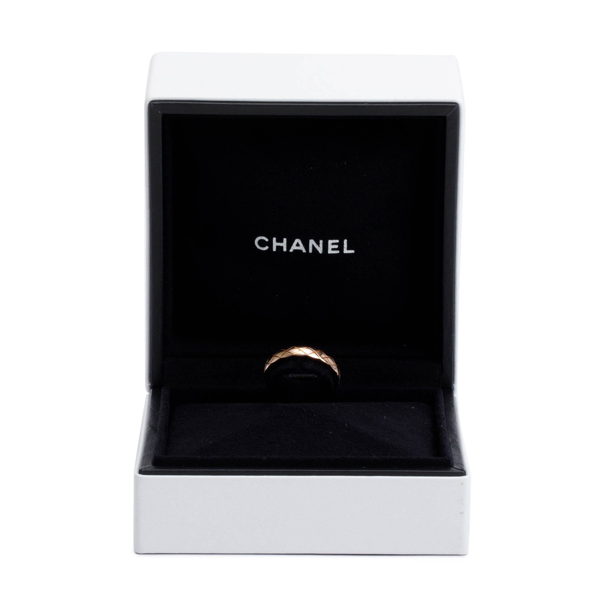 Chanel 18k Yellow Gold Quilted Coco Crush Band Ring, Size 50 5.25, Mini Version w/ Box
