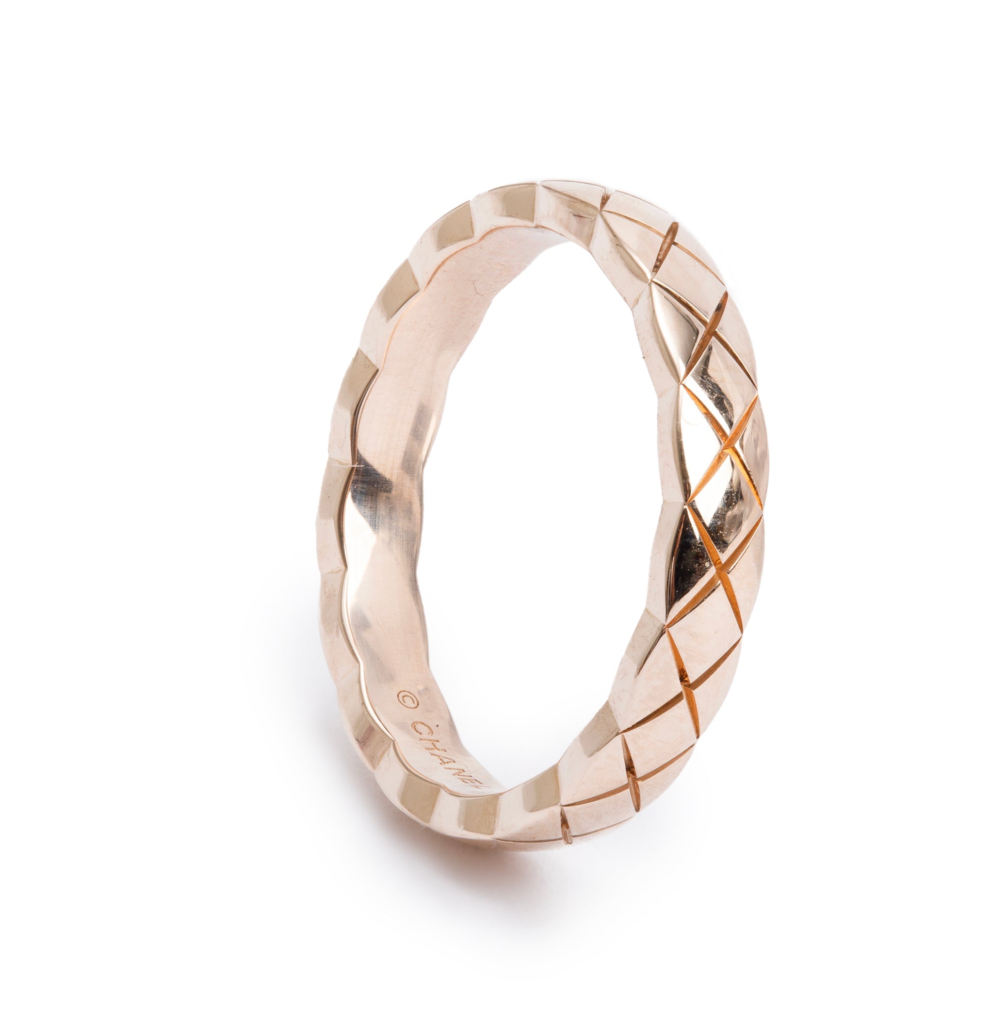 Chanel 18k Yellow Gold Quilted Coco Crush Band Ring, Size 50 5.25, Mini Version w/ Box