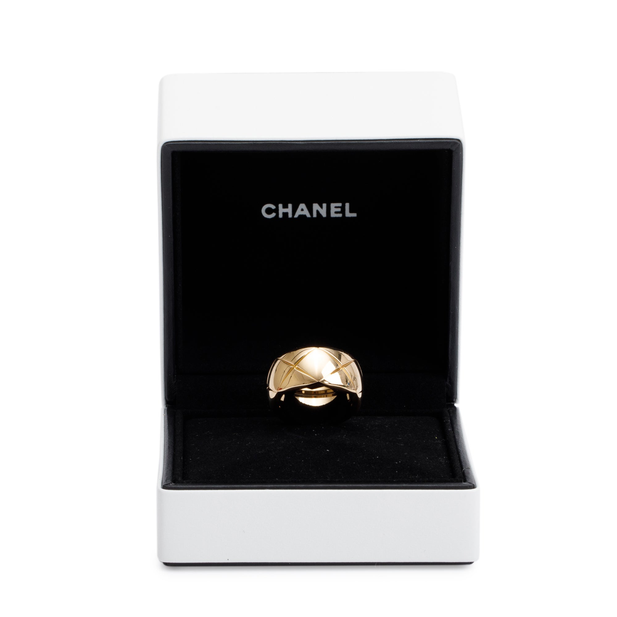 Chanel 18k Yellow Gold Quilted Coco Crush Band Ring, Size 57 8.5, Large Version w/ Box