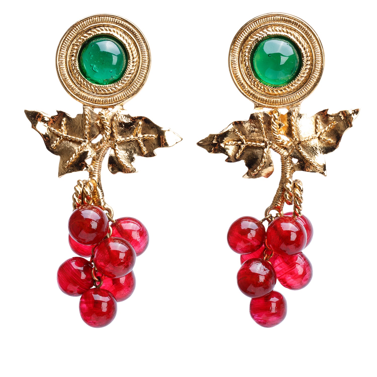 Chanel Vintage Gold-Plated Gripoix Grape Drop Clip-On Earrings