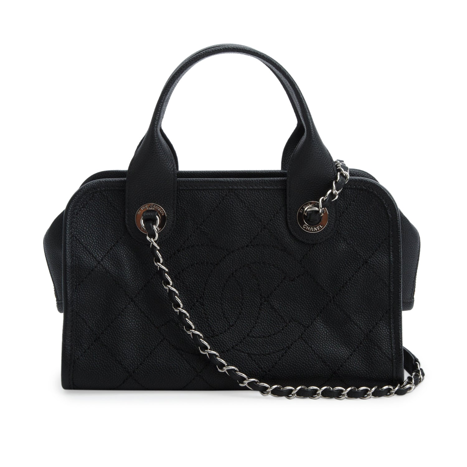 Chanel Black Caviar Quilted Deauville Bowling Bag