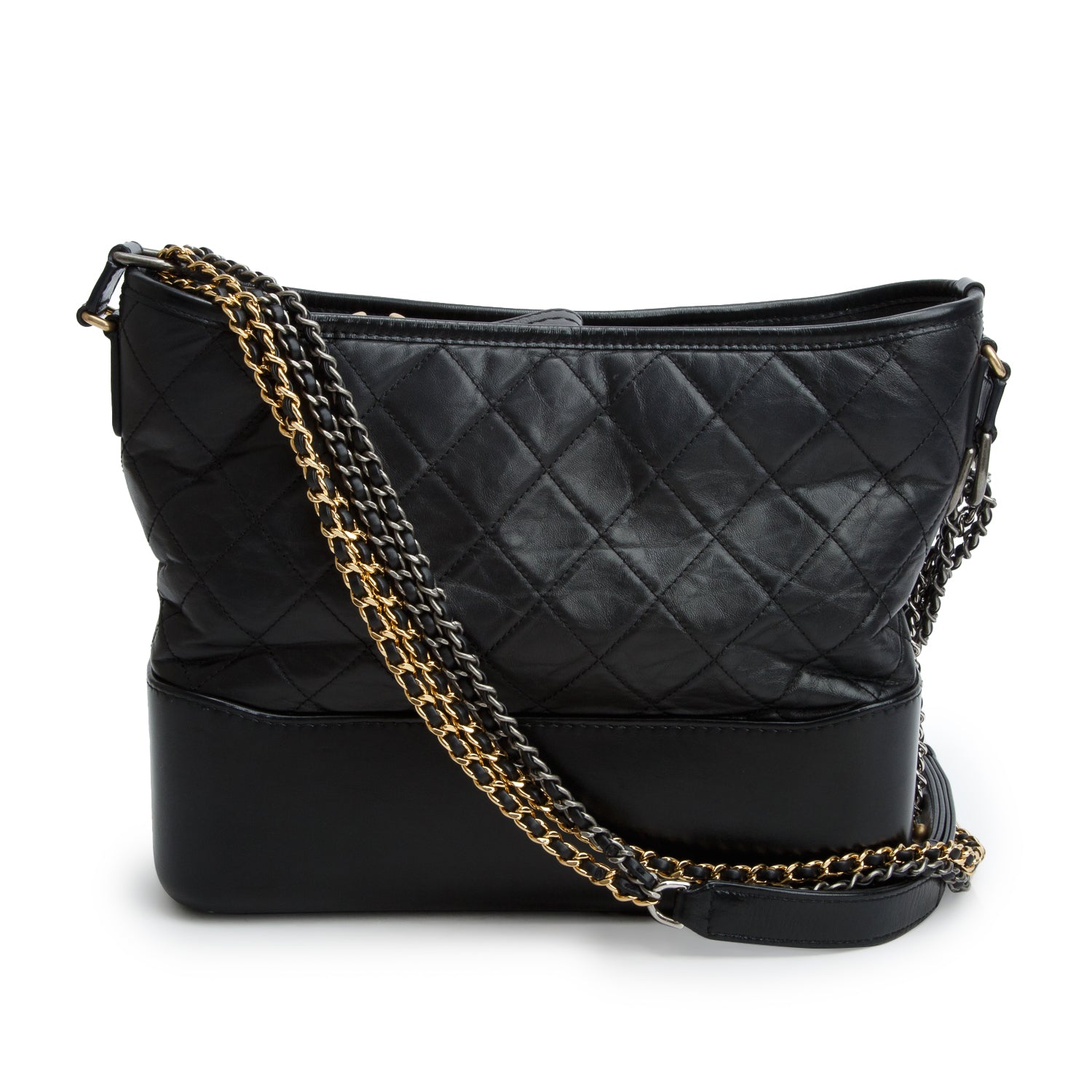Chanel Black Aged Calfskin Leather Medium Gabrielle Hobo w/ Authenticity Card