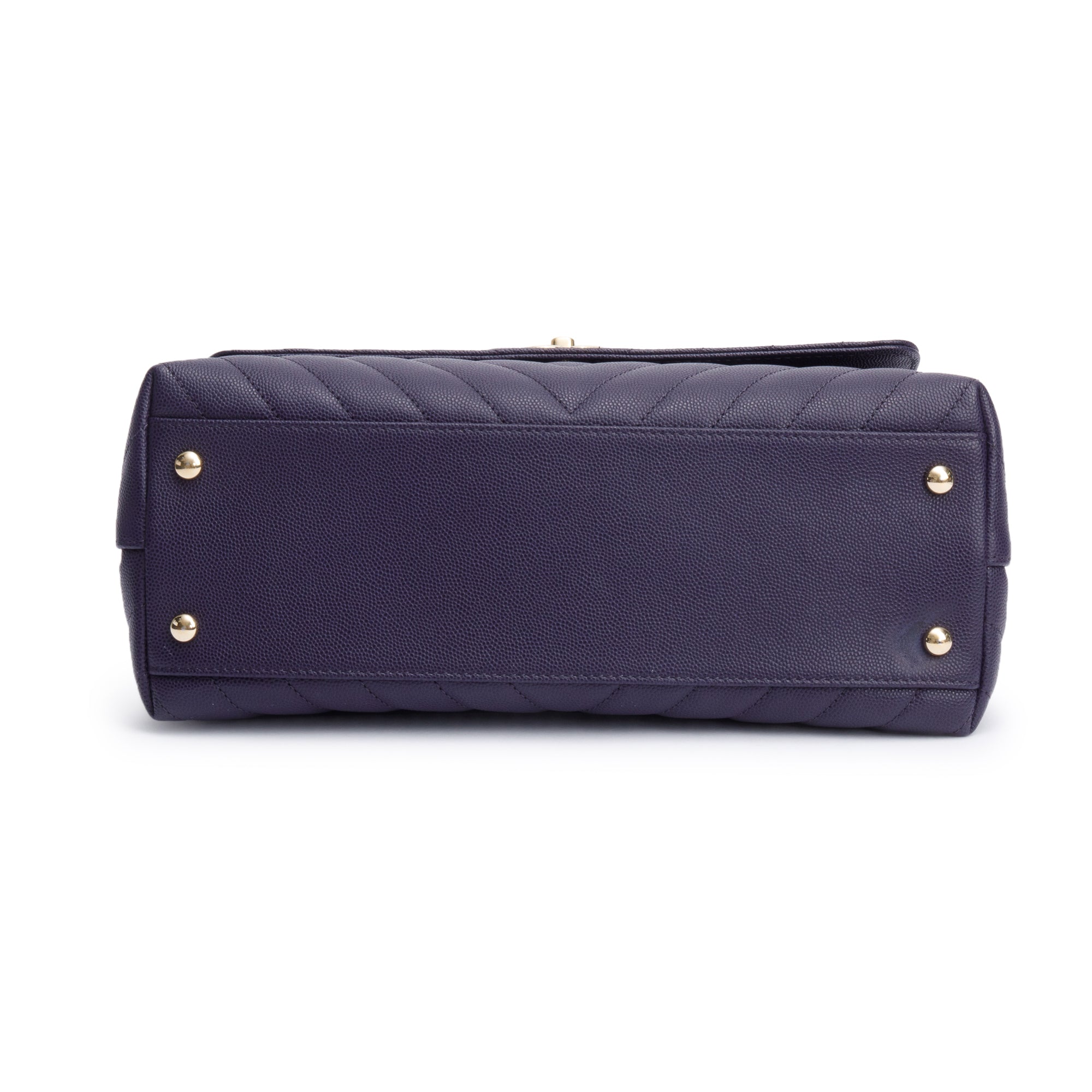 Chanel 202 Purple Chevron Quilted Caviar Leather Coco Top Handle Flap Bag w/ Strap, Box & Authenticity Card