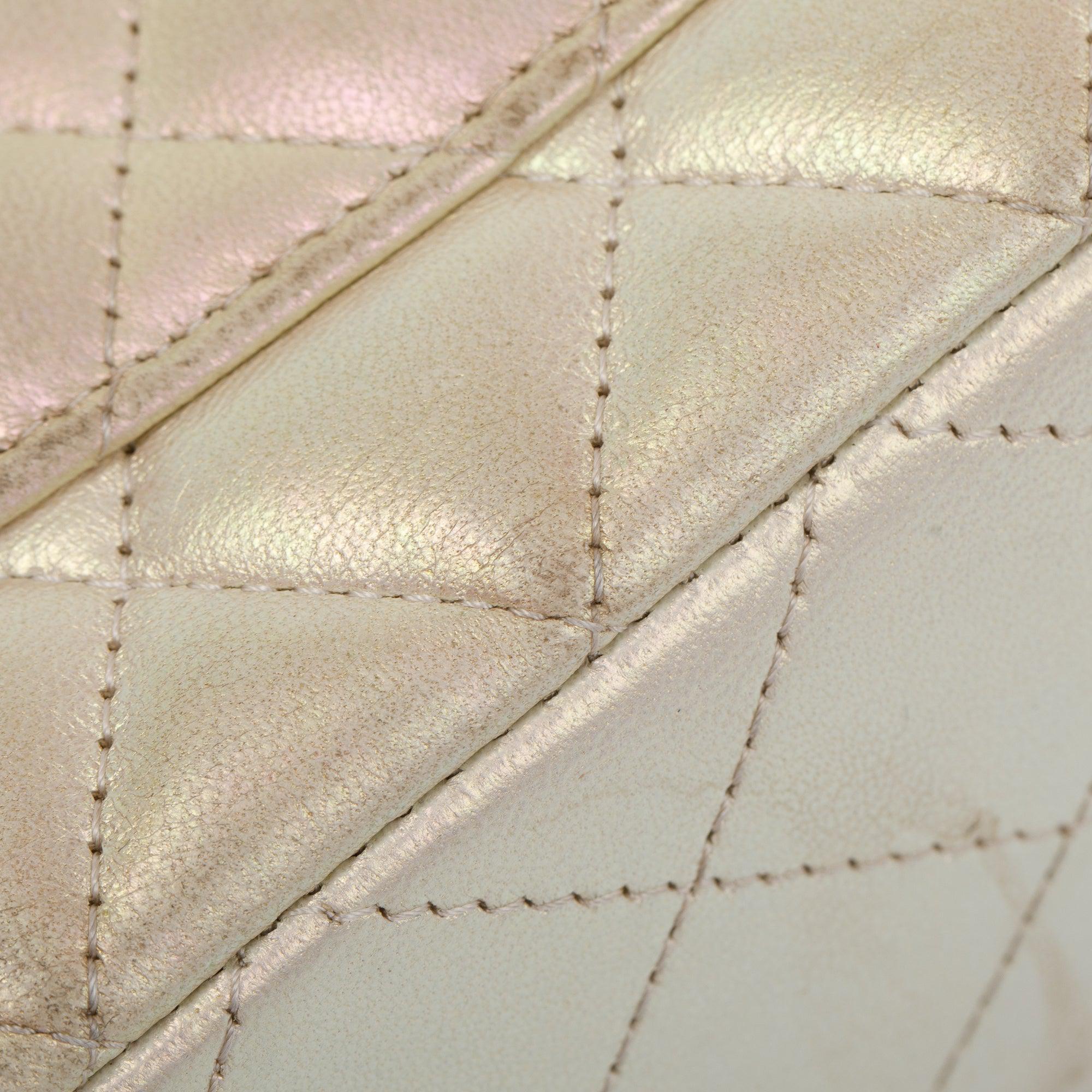 Chanel 2020 Beige Iridescent Calfskin Leather Classic Medium Double Flap Bag