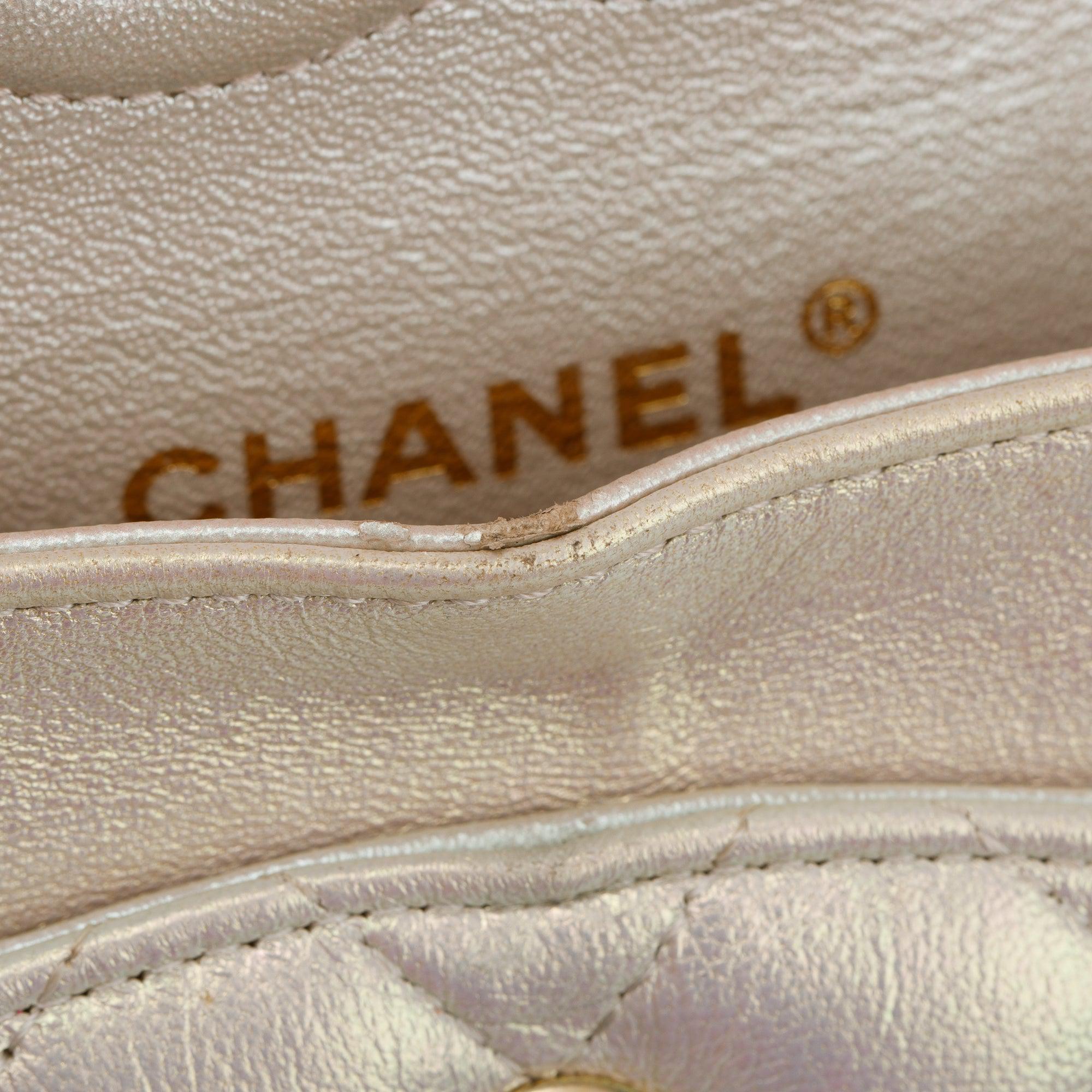 Chanel 2020 Beige Iridescent Calfskin Leather Classic Medium Double Flap Bag