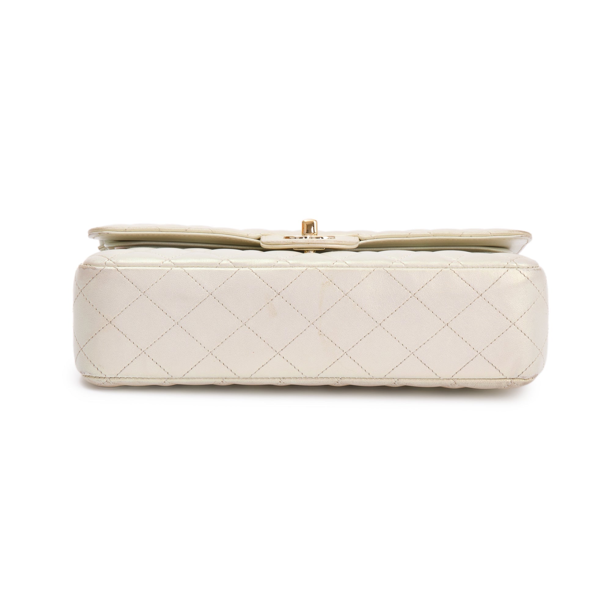 Chanel 2020 Beige Iridescent Calfskin Leather Classic Medium Double Flap Bag