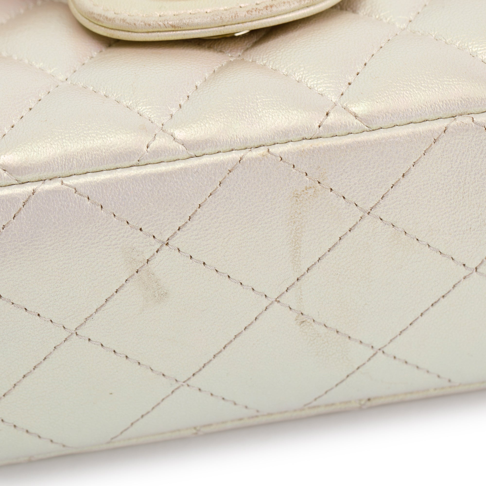 Chanel 2020 Beige Iridescent Calfskin Leather Classic Medium Double Flap Bag