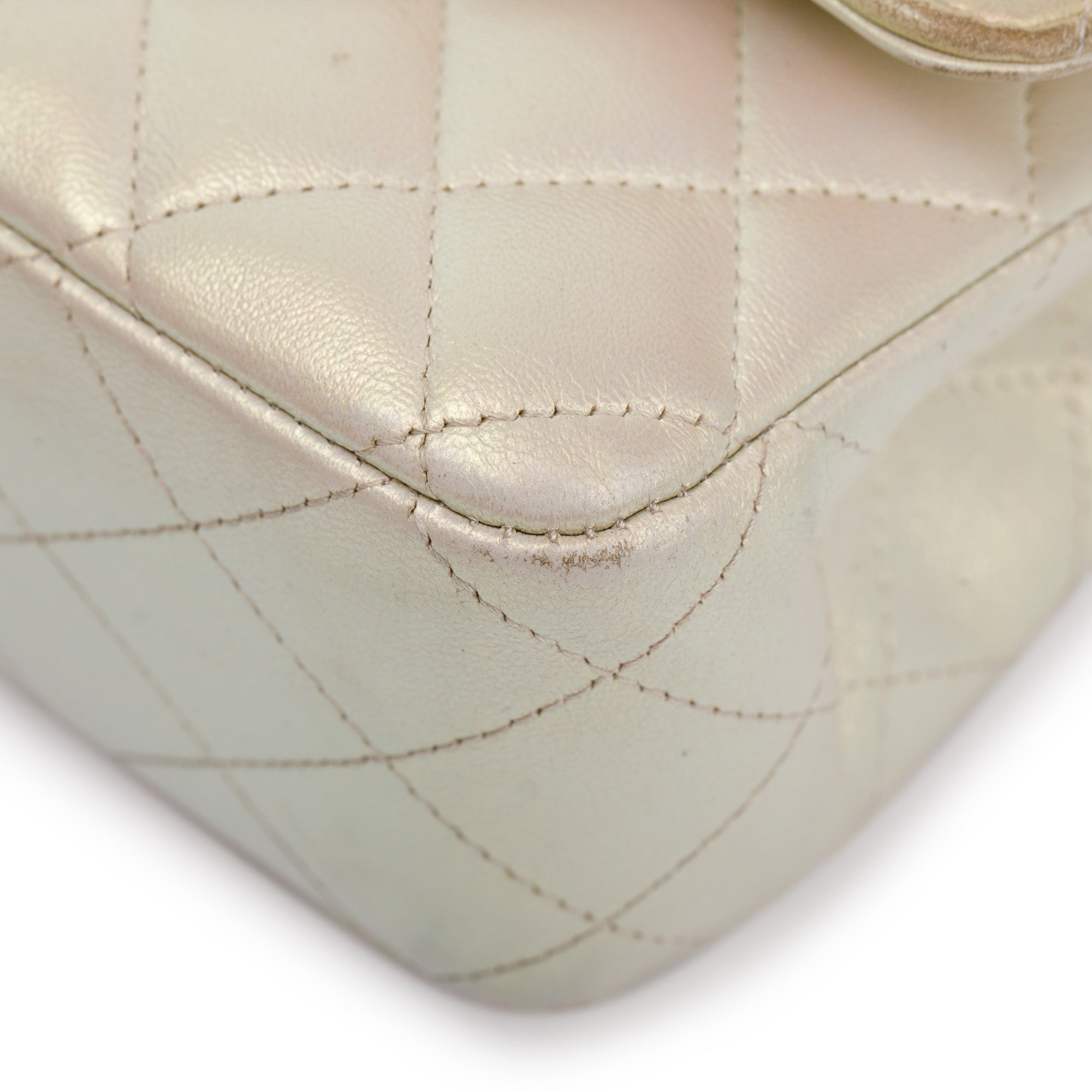 Chanel 2020 Beige Iridescent Calfskin Leather Classic Medium Double Flap Bag