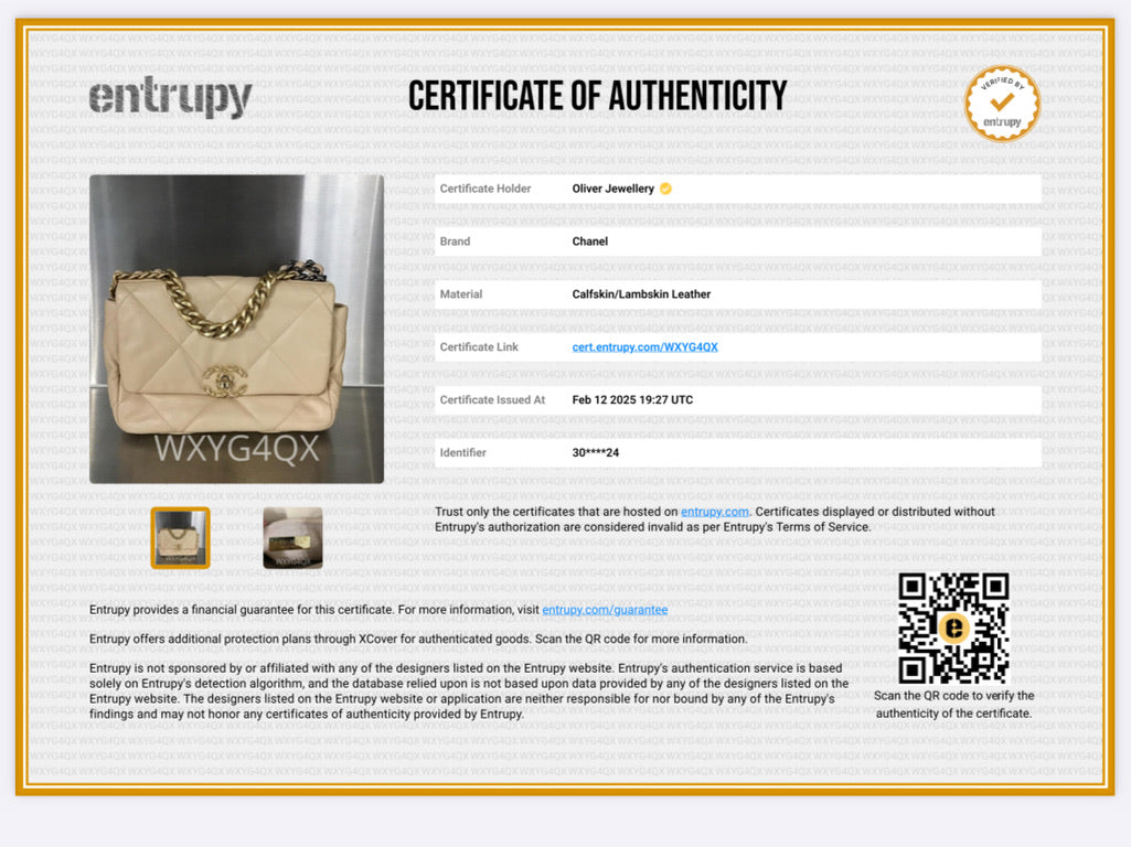 Chanel 2020 Beige Lambskin Leather Medium 19 Flap Bag w/ Authenticity Card