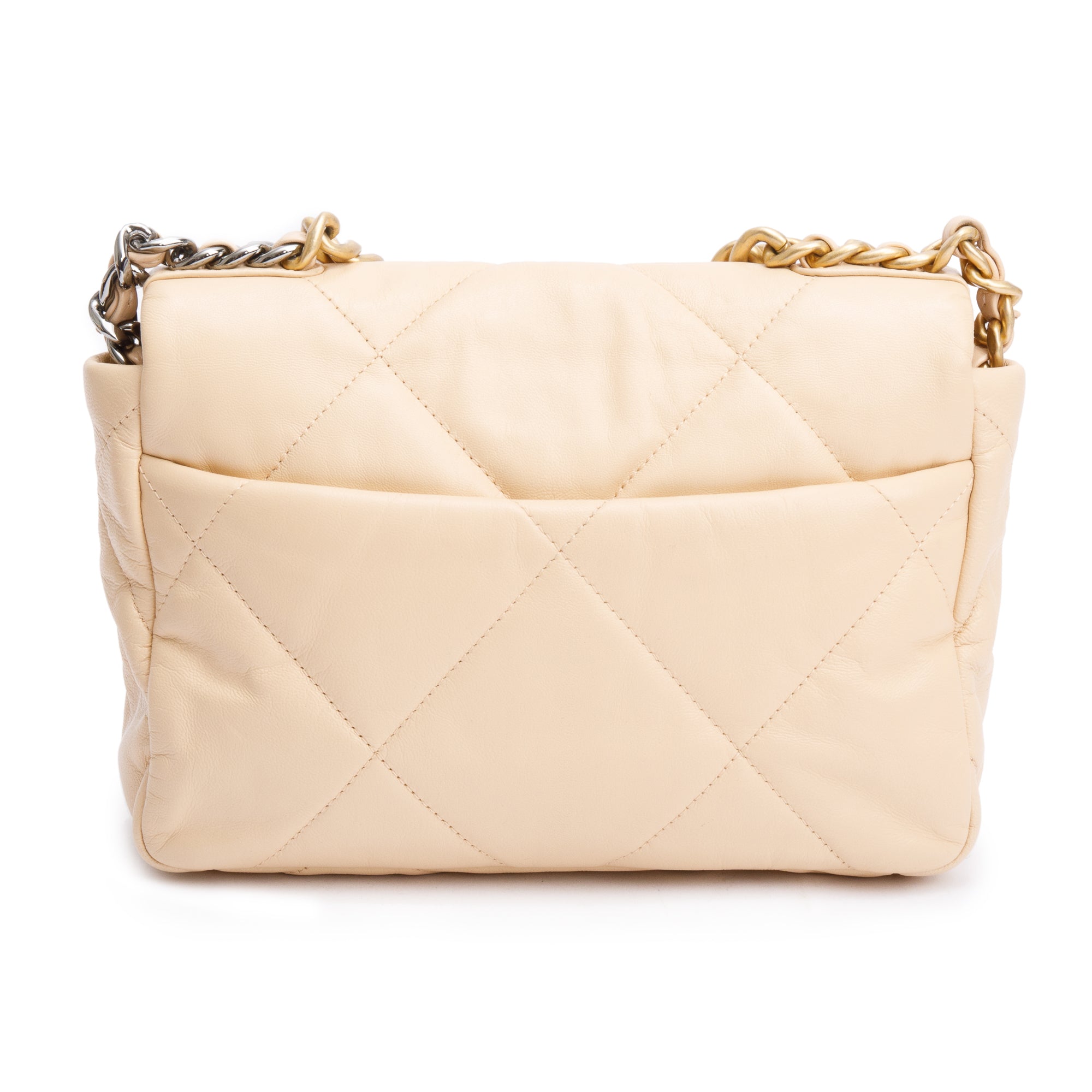 Chanel 2020 Beige Lambskin Leather Medium 19 Flap Bag w/ Authenticity Card