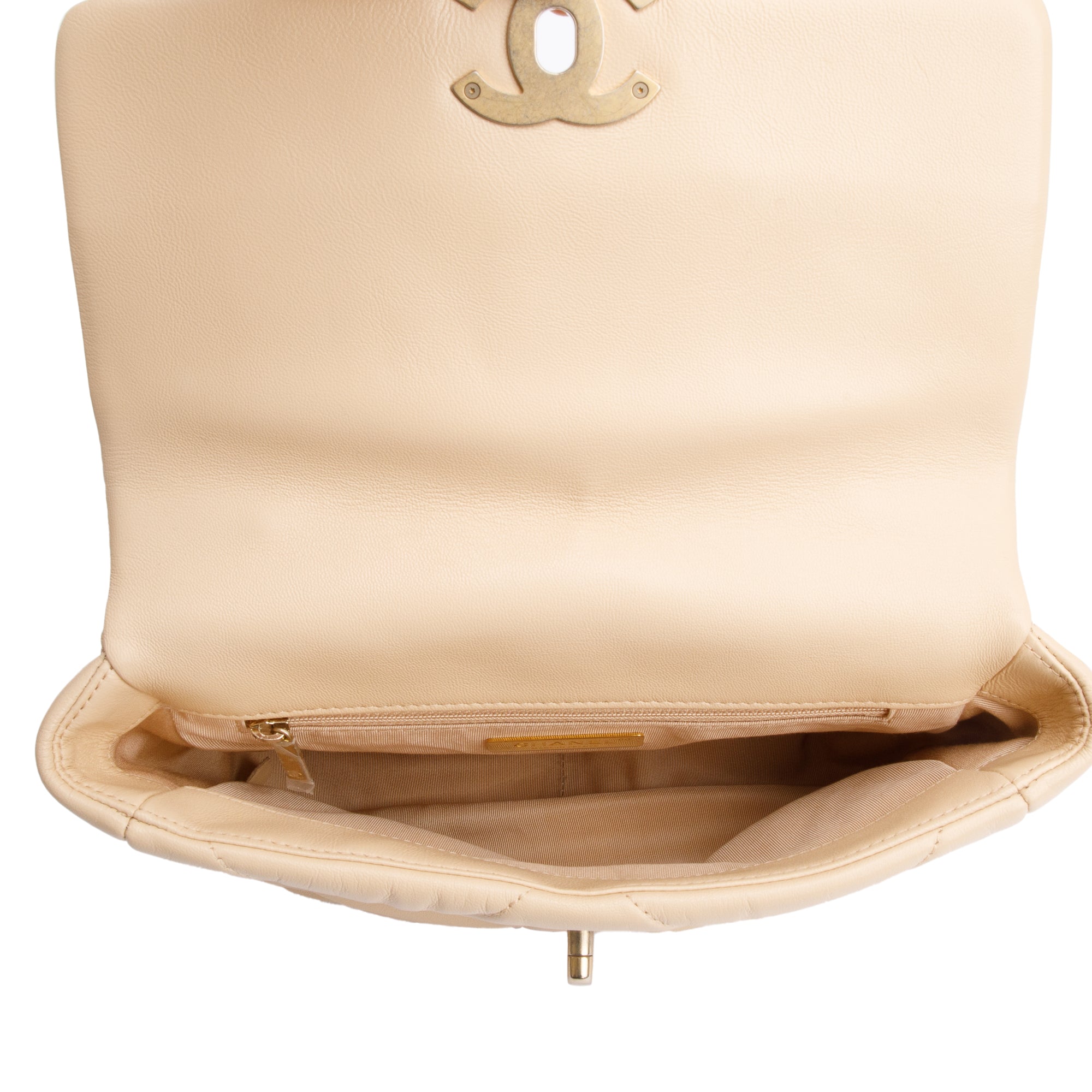 Chanel 2020 Beige Lambskin Leather Medium 19 Flap Bag w/ Authenticity Card