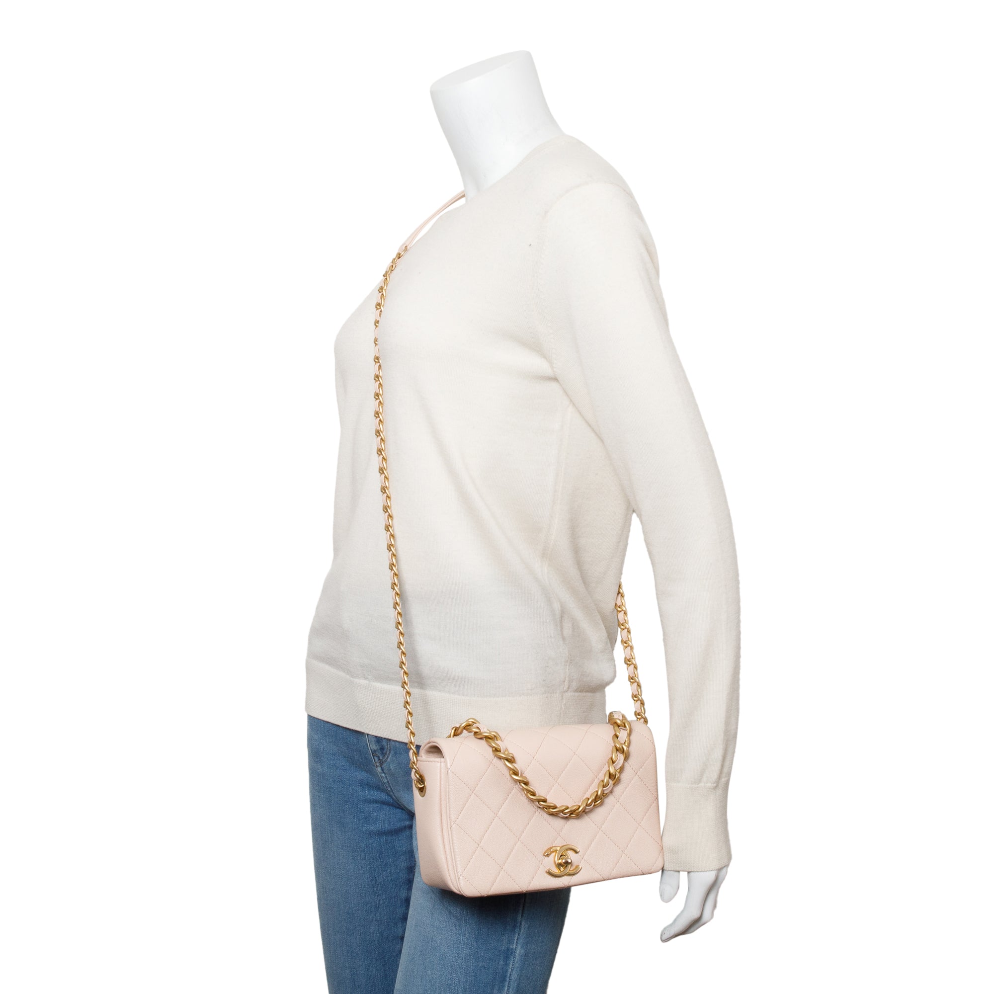 Chanel 2020 Beige Quilted Caviar Leather Small Fashion Therapy Full Flap Bag w/ Box, Receipt & Authenticity Card