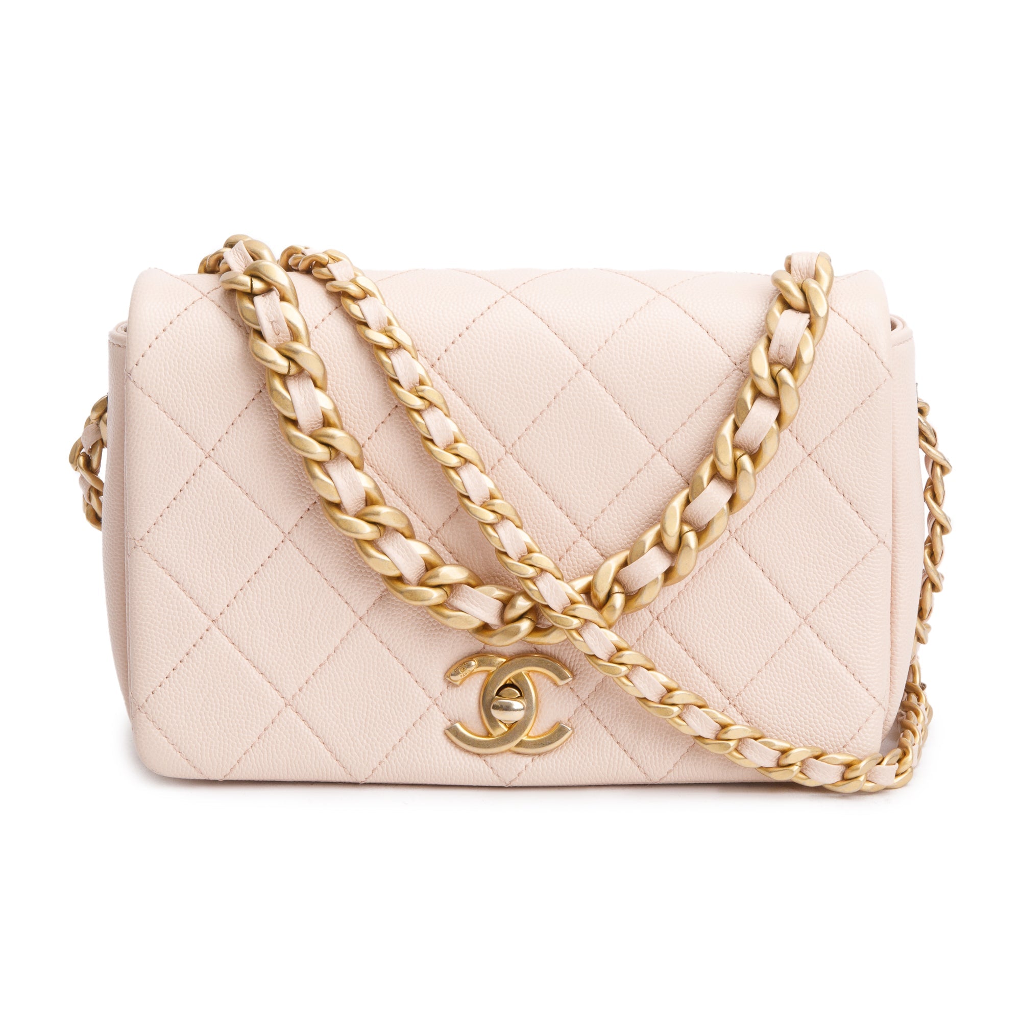 Chanel 2020 Beige Quilted Caviar Leather Small Fashion Therapy