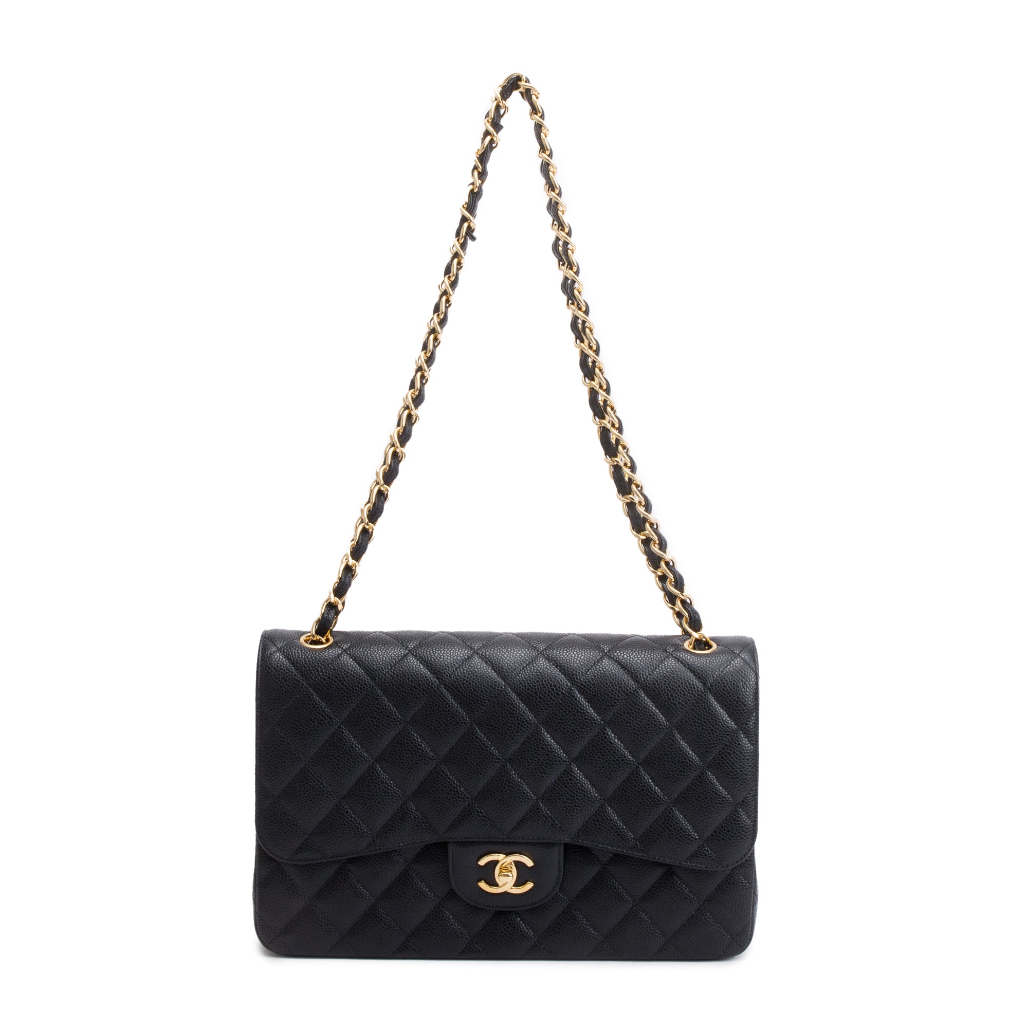 Chanel 2020 Black Caviar Classic Jumbo Double Flap Bag w/ Box & Authenticity Card