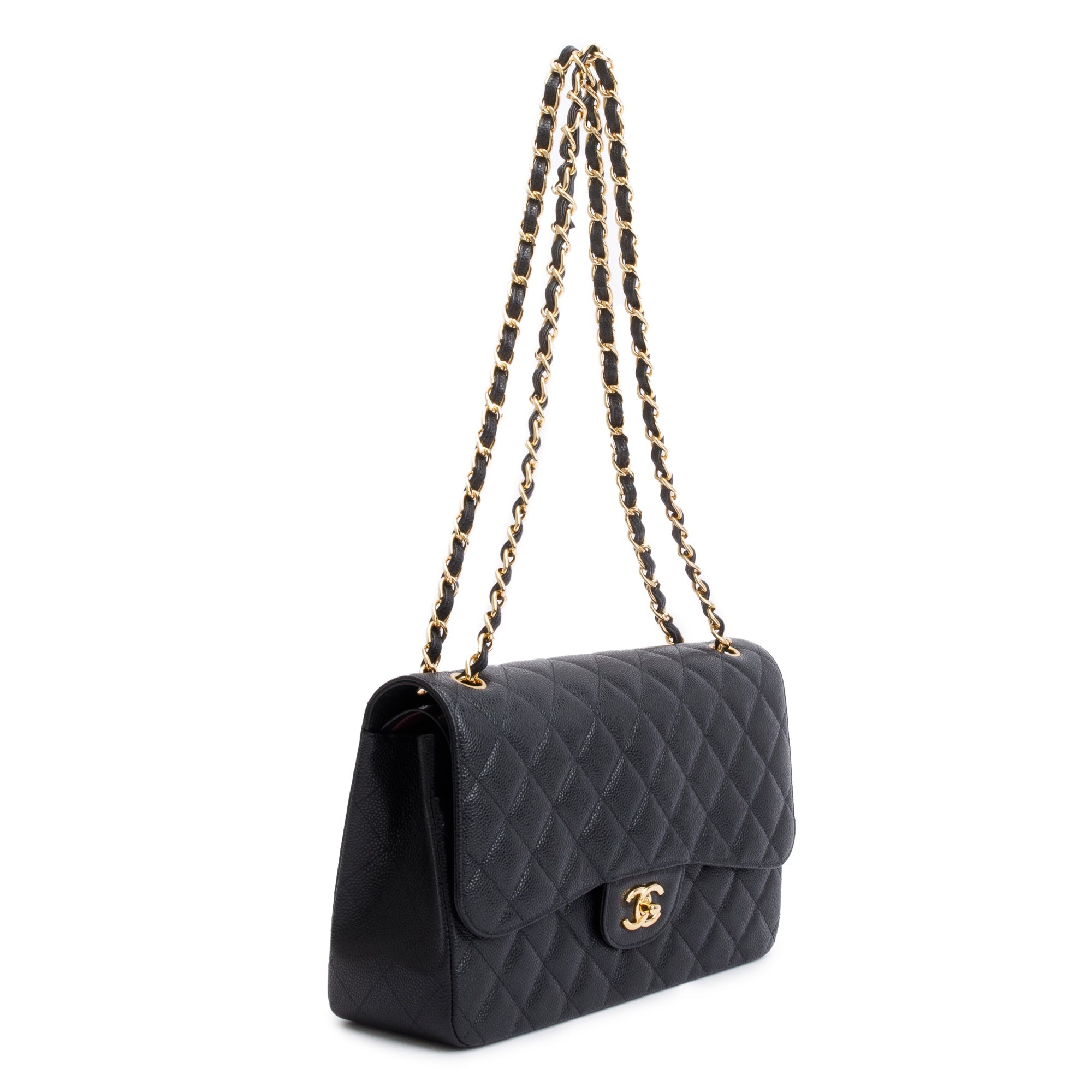 Chanel 2020 Black Caviar Classic Jumbo Double Flap Bag w/ Box & Authenticity Card