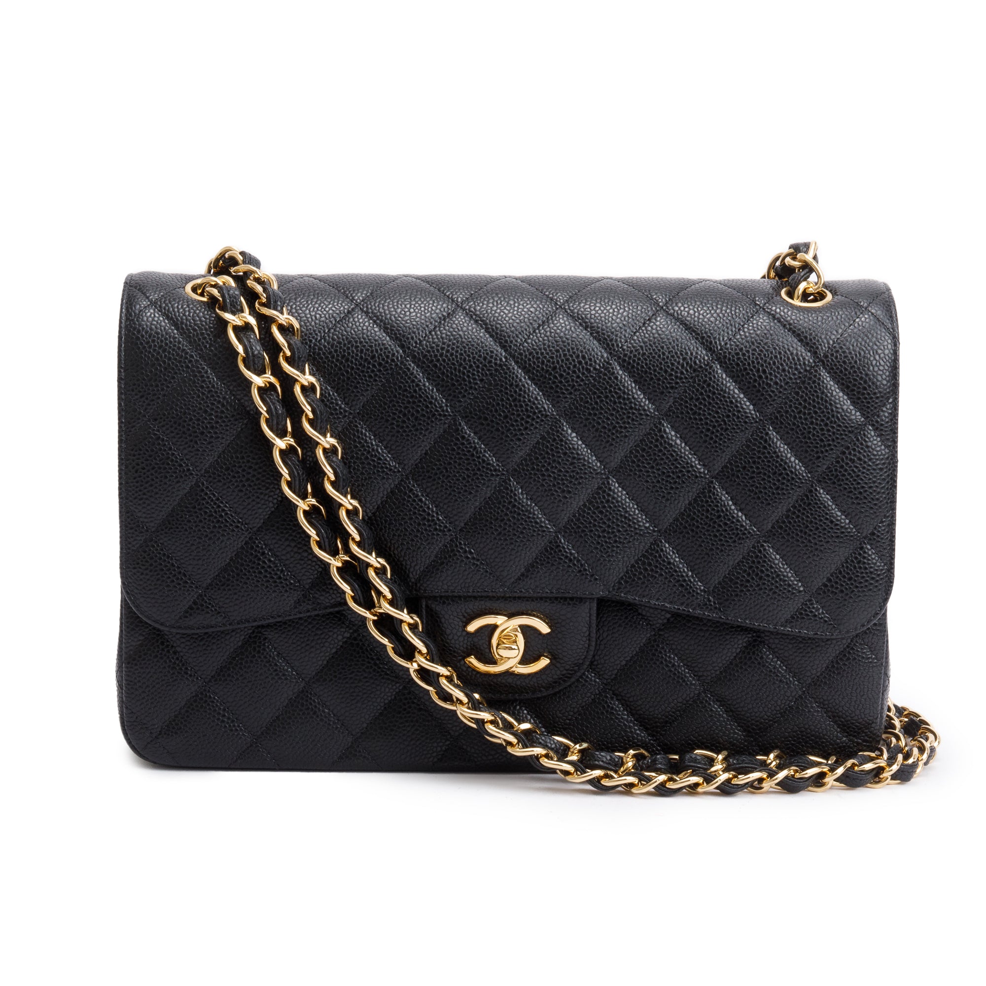 Chanel 2020 Black Caviar Classic Jumbo Double Flap Bag w/ Box & Authenticity Card