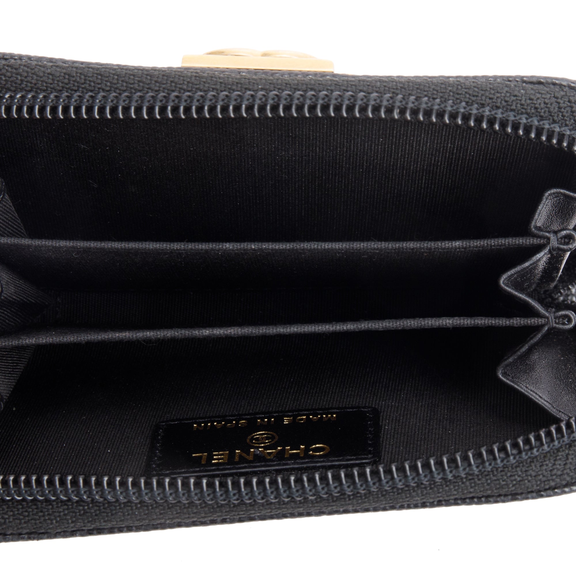 Chanel 2020 Black Caviar Leather Zip Around Boy Coin Purse w/ Box, Receipt & Authenticity Card