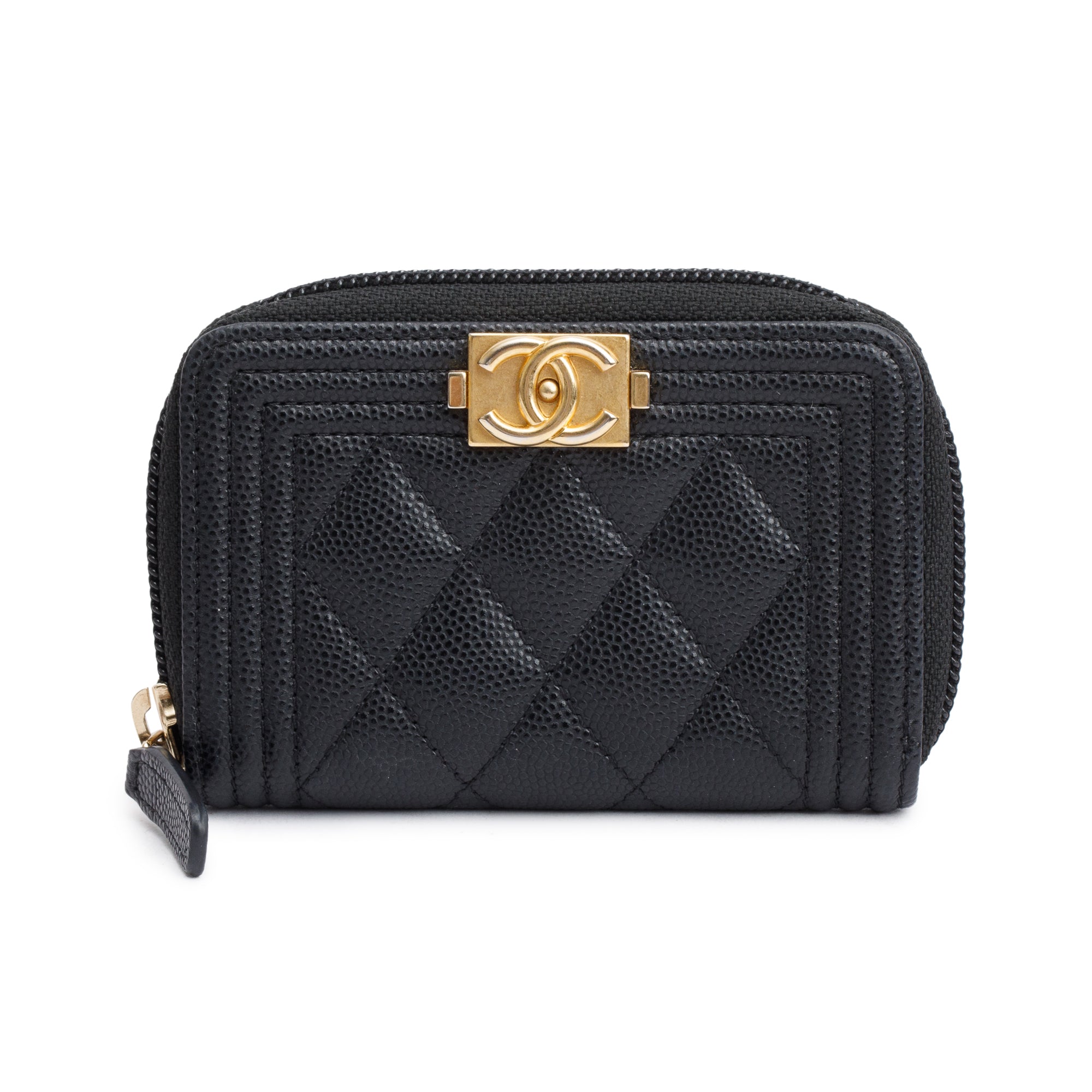 Chanel 2020 Black Caviar Leather Zip Around Boy Coin Purse w/ Box, Receipt & Authenticity Card
