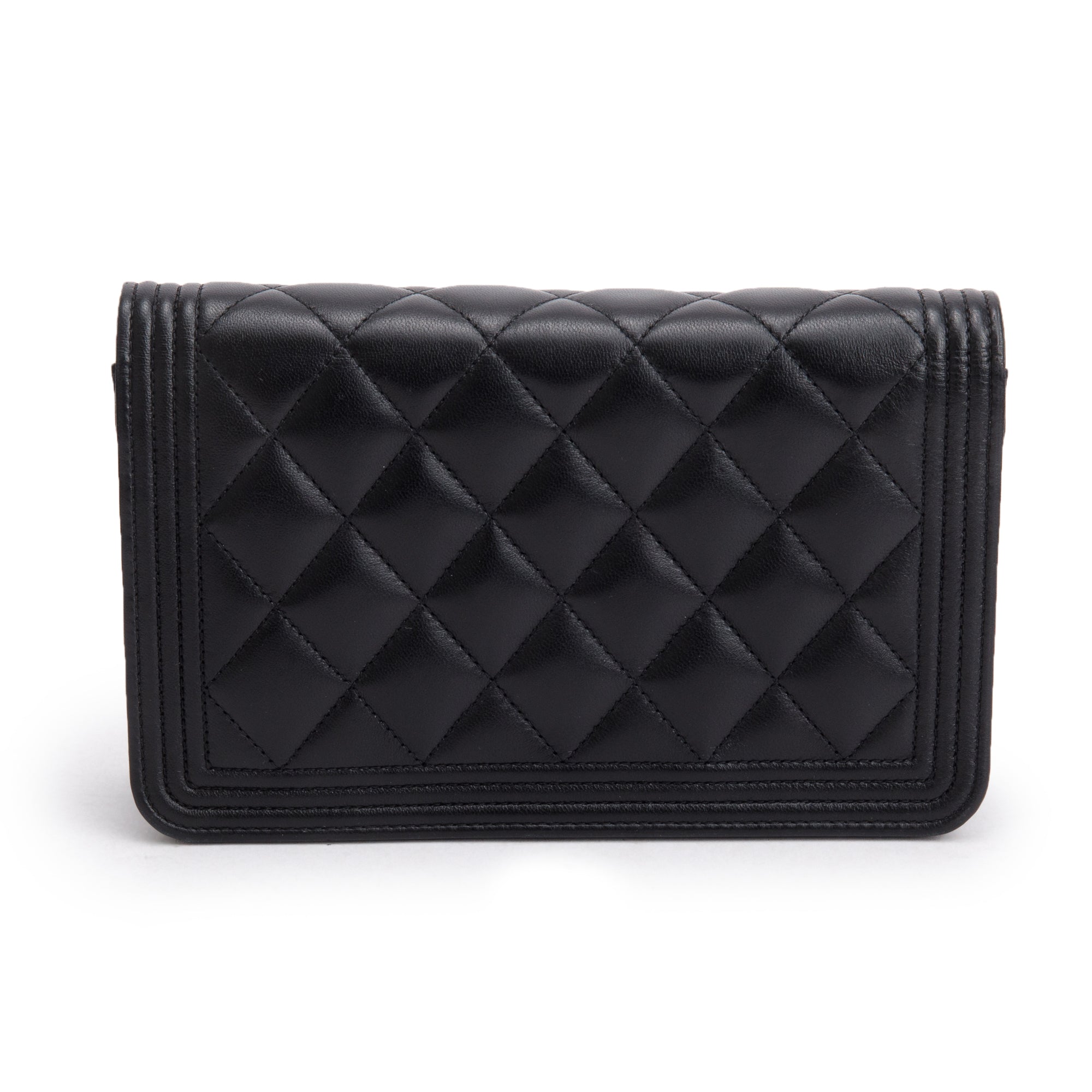 Chanel 2020 Black Lambskin Leather Boy Wallet on Chain