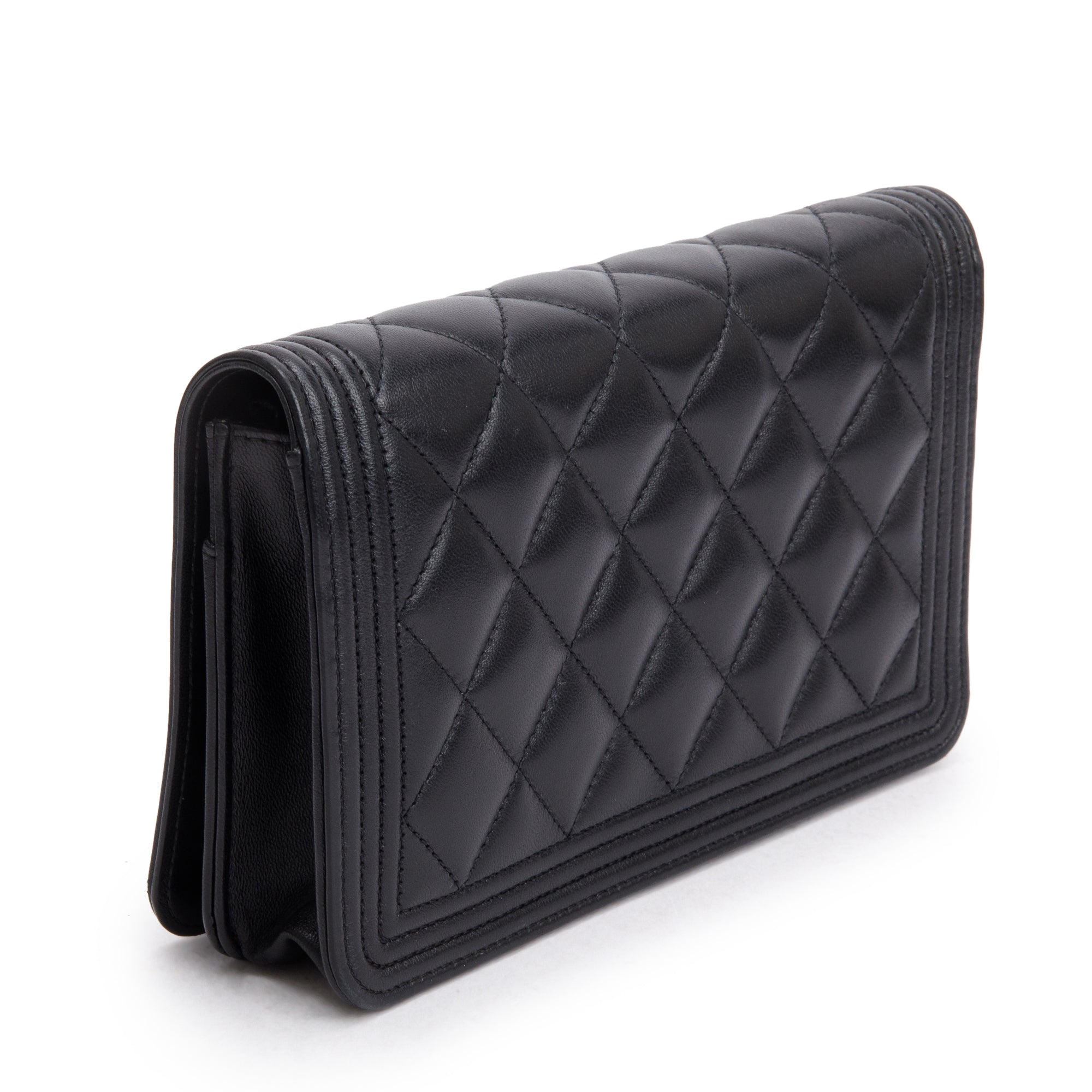 Chanel 2020 Black Lambskin Leather Boy Wallet on Chain