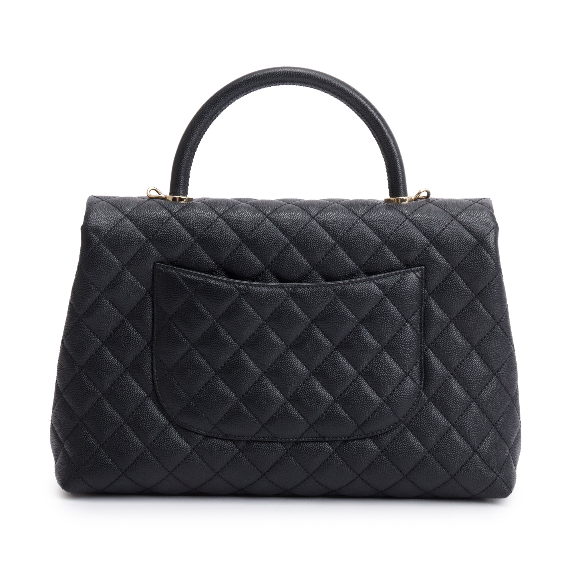 Chanel 2020 Black Quilted Caviar Leather Maxi Top Handle Flap Bag w/ Strap