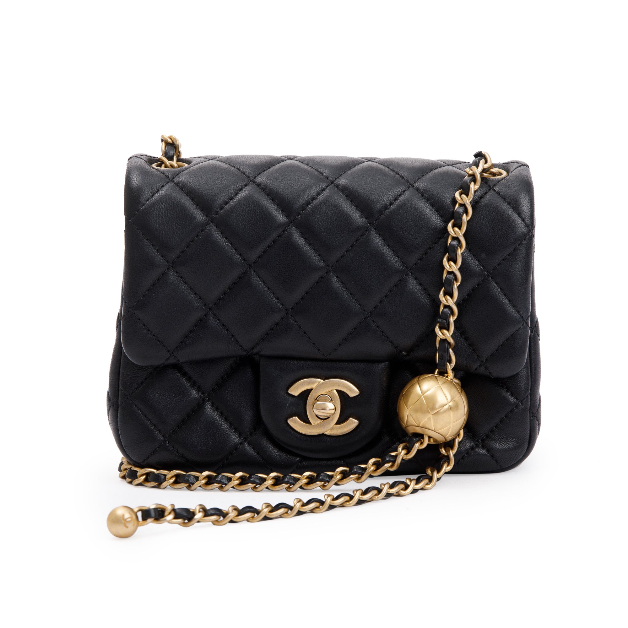 Chanel 2020 Black Quilted Lambskin Pearl Crush Square Mini Flap Bag w/ Authenticity Card