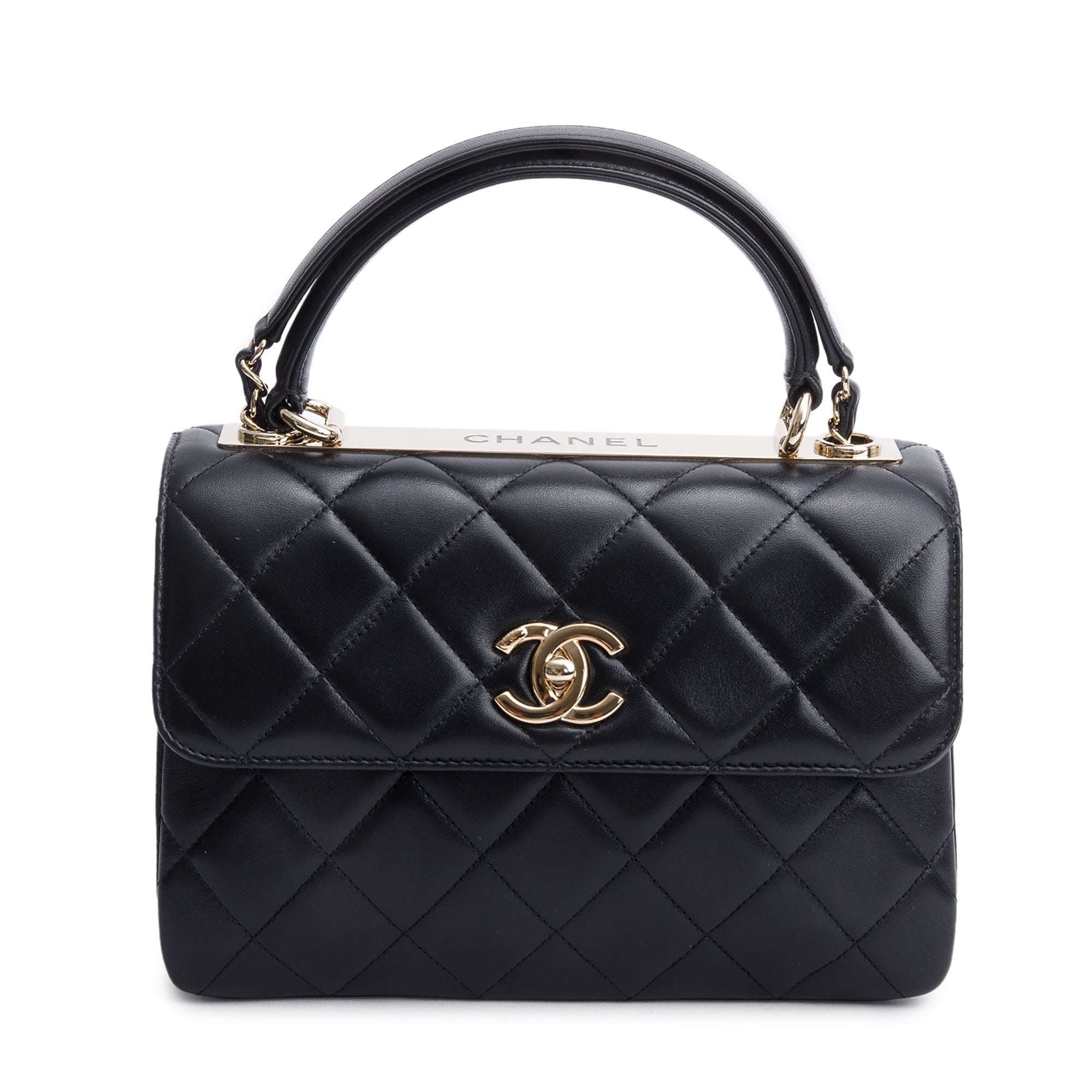 Chanel 2020 Black Quilted Lambskin Trendy CC Small Top Handle Flap Bag w/ Box & Authenticity Card