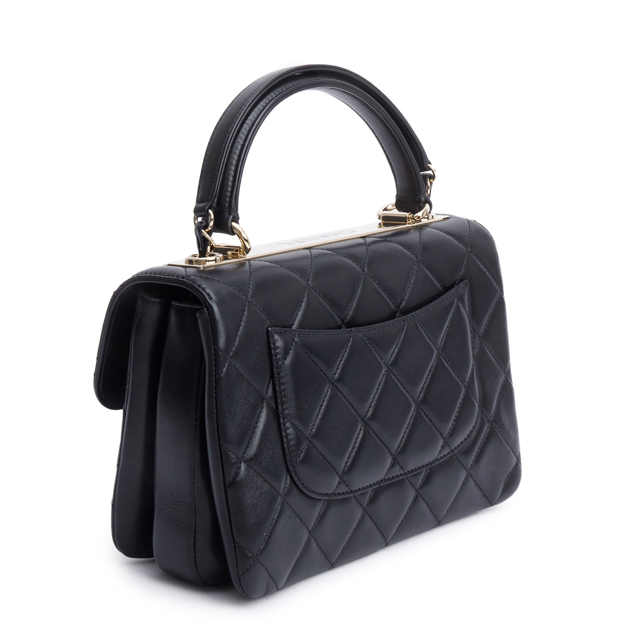 Chanel 2020 Black Quilted Lambskin Trendy CC Small Top Handle Flap Bag w/ Box & Authenticity Card