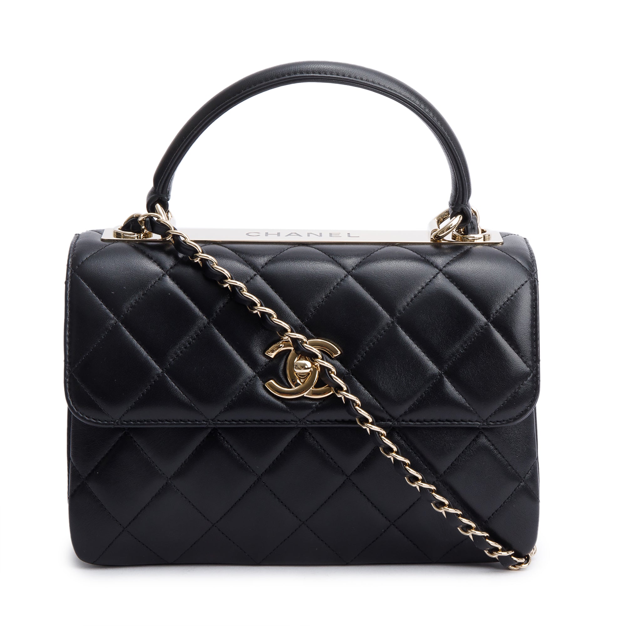 Chanel 2020 Black Quilted Lambskin Trendy CC Small Top Handle Flap Bag w/ Box & Authenticity Card