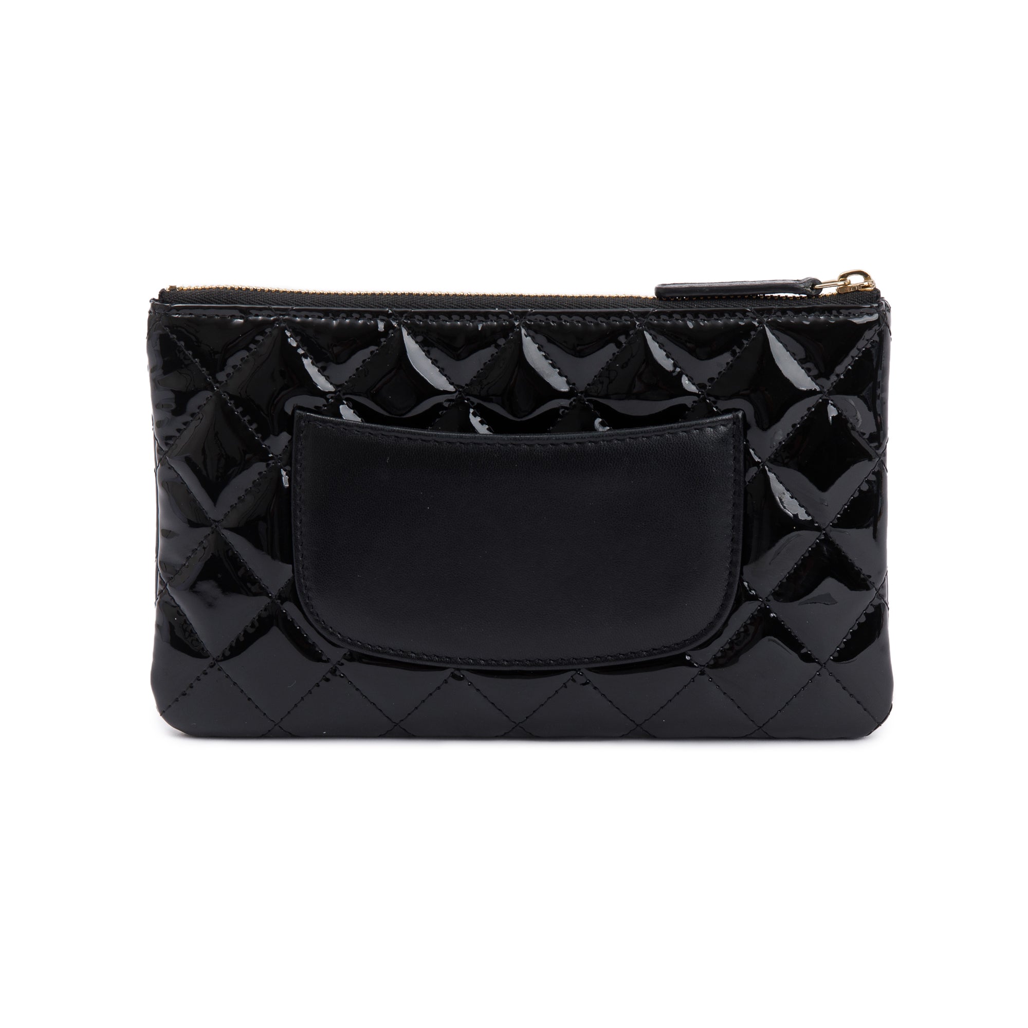 Chanel 2020 Black Quilted Patent Leather Classic Pouchw/ Box